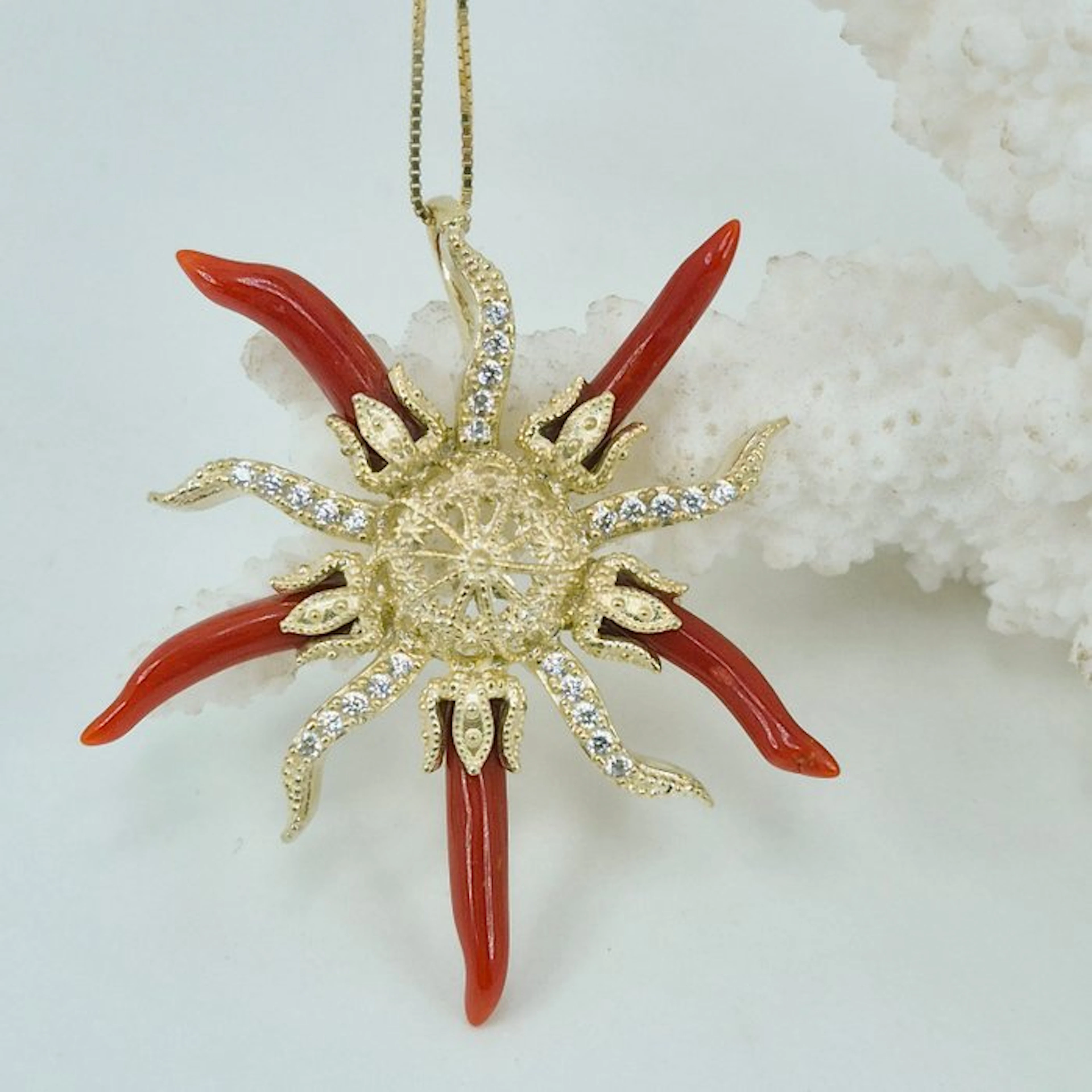 Coral - Silver, Gold-plated - Necklace with pendant - CORALLO MEDITERRANEO