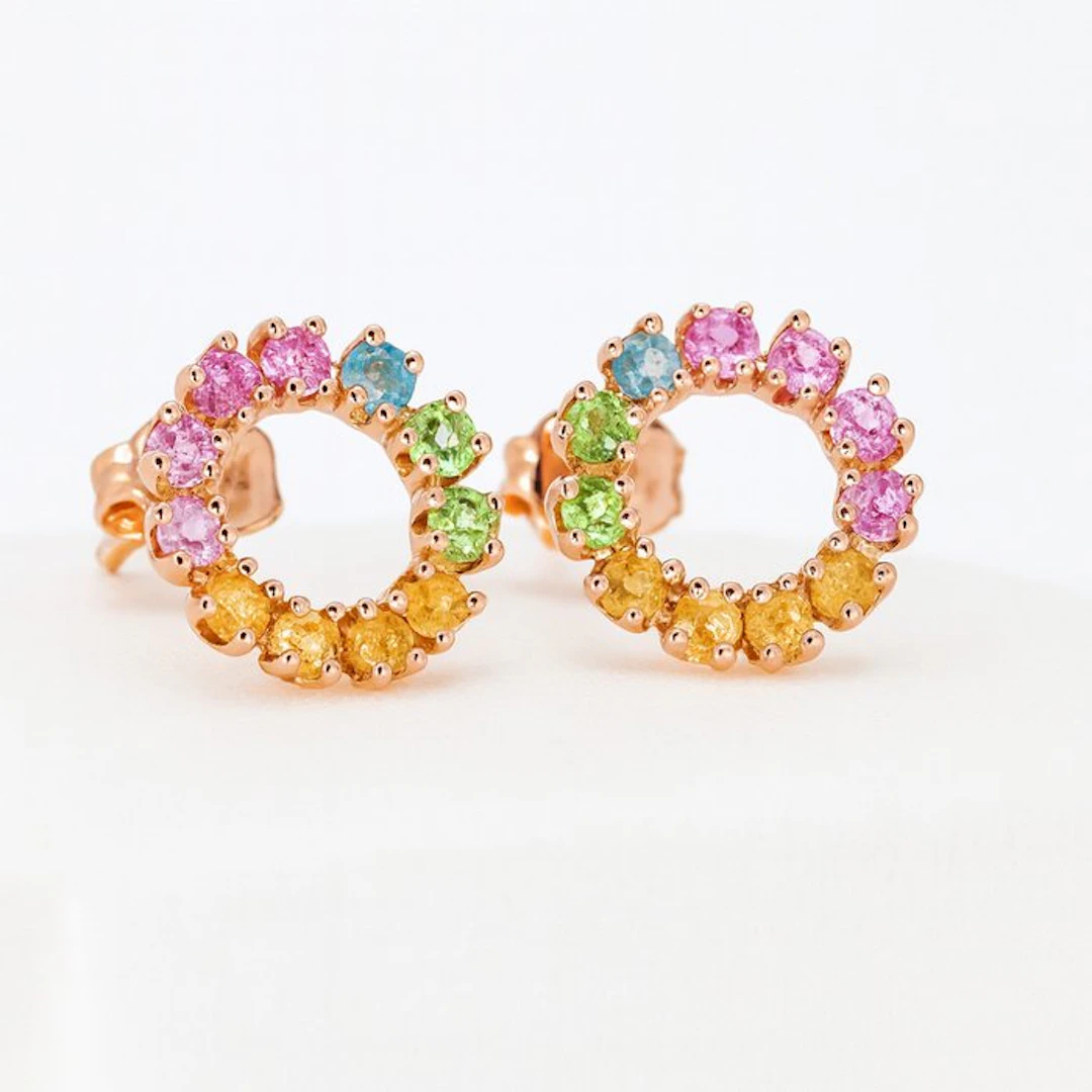 No reserve price - Earrings Gold-plated Tourmaline - 18kt Gold Plated