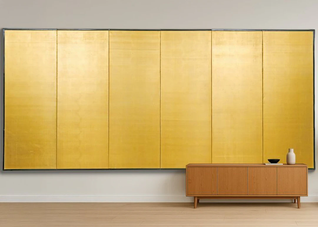 Folding screen with golden silk - Silk