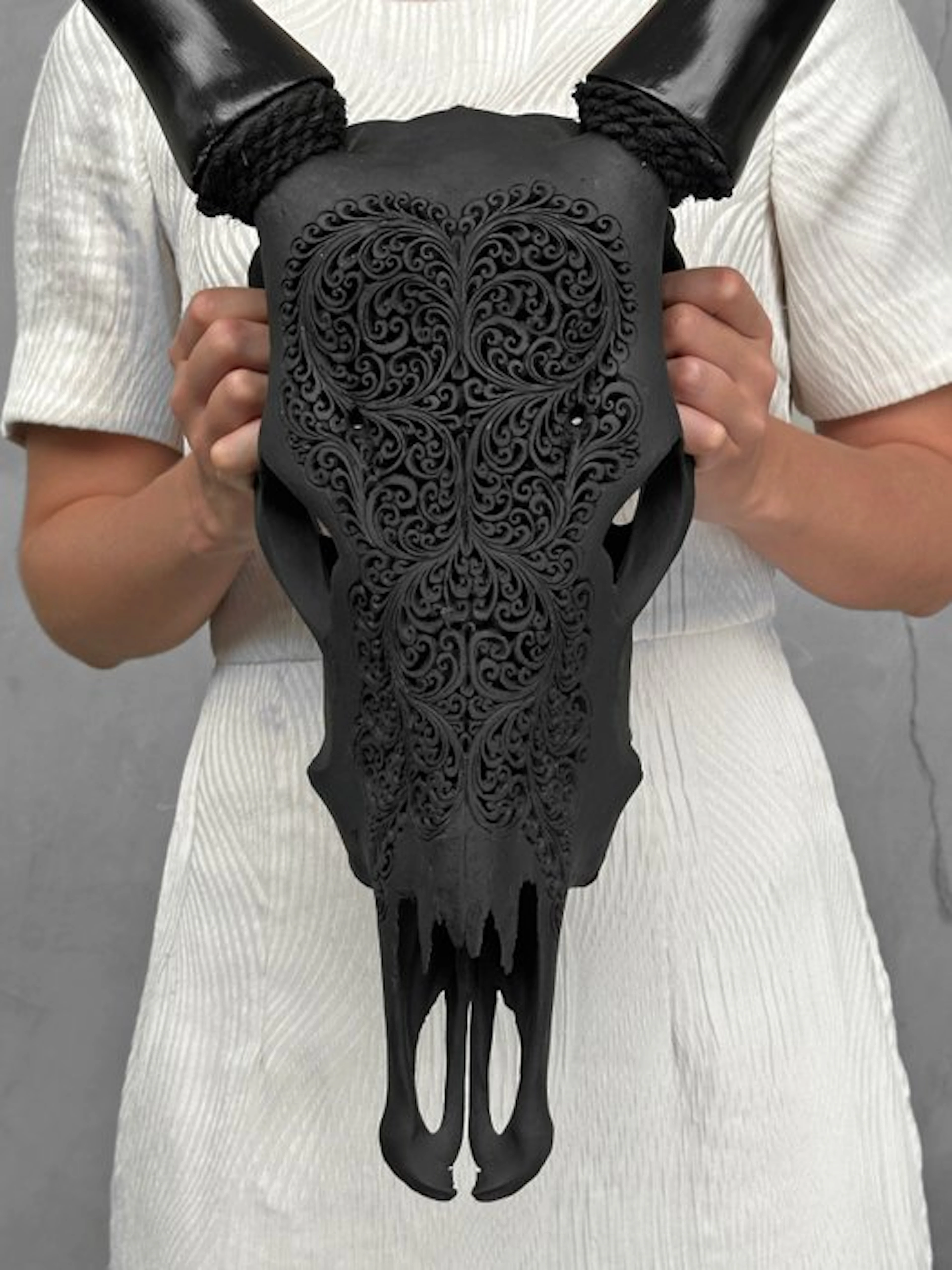NO RESERVE PRICE - Authentic Large Black Hand Carved Cow...