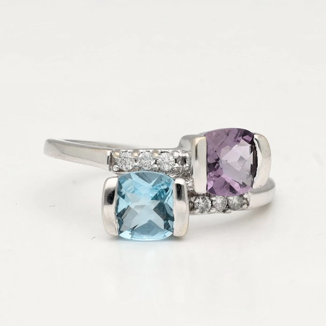 Ring - 18 kt. White gold - Diamond - Amethyst. Topaz.