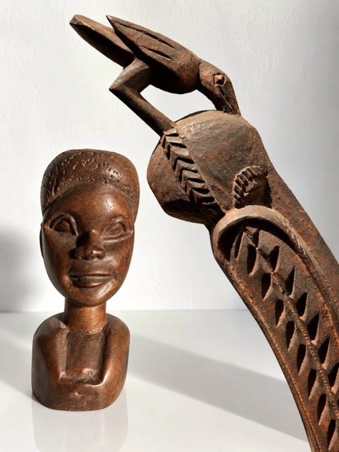 Decorative ornament (2) - 2 Hand-Carved African Wooden...
