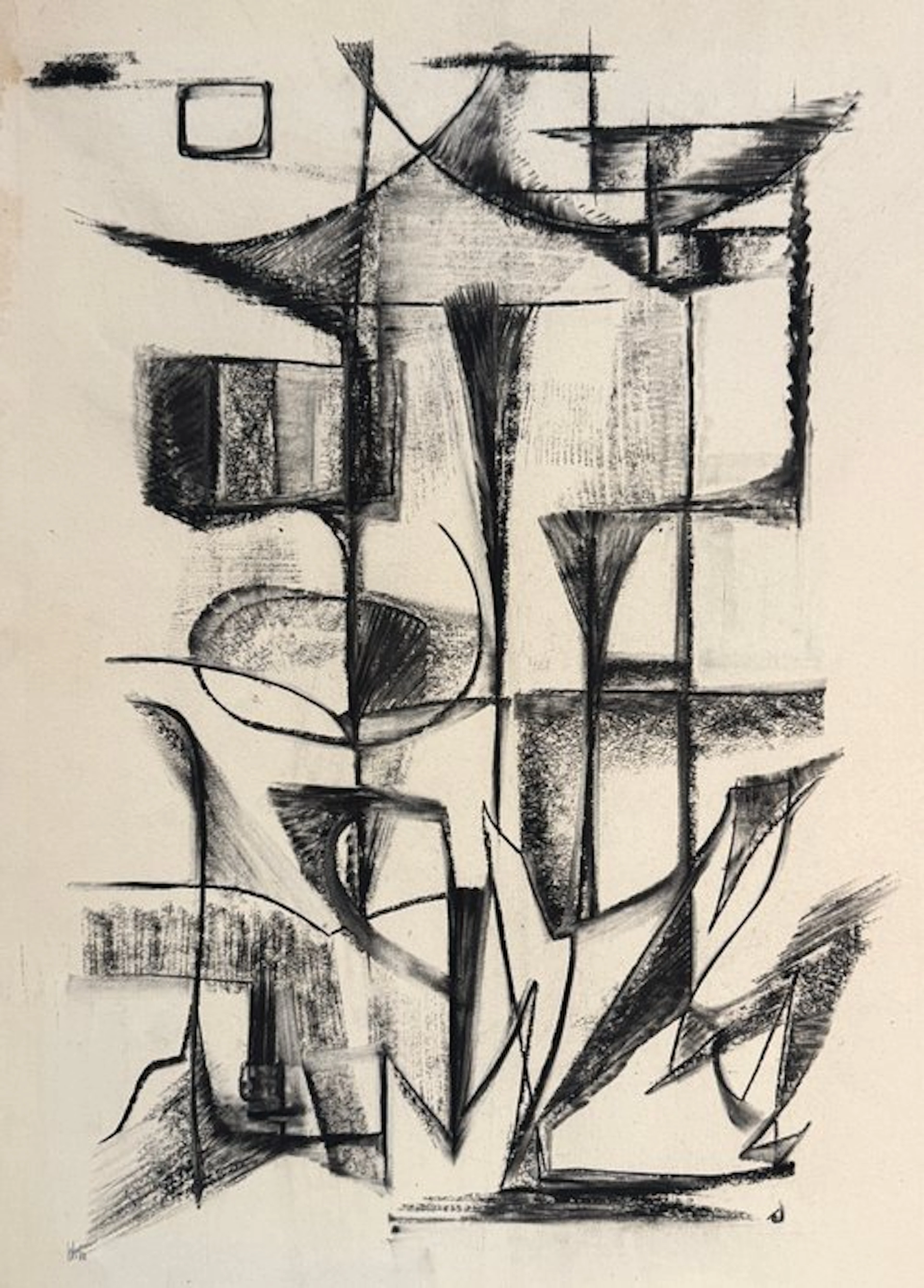 Silvin Bronkart (1915-1967) - Grande composition abstraite – Fusain de 1953