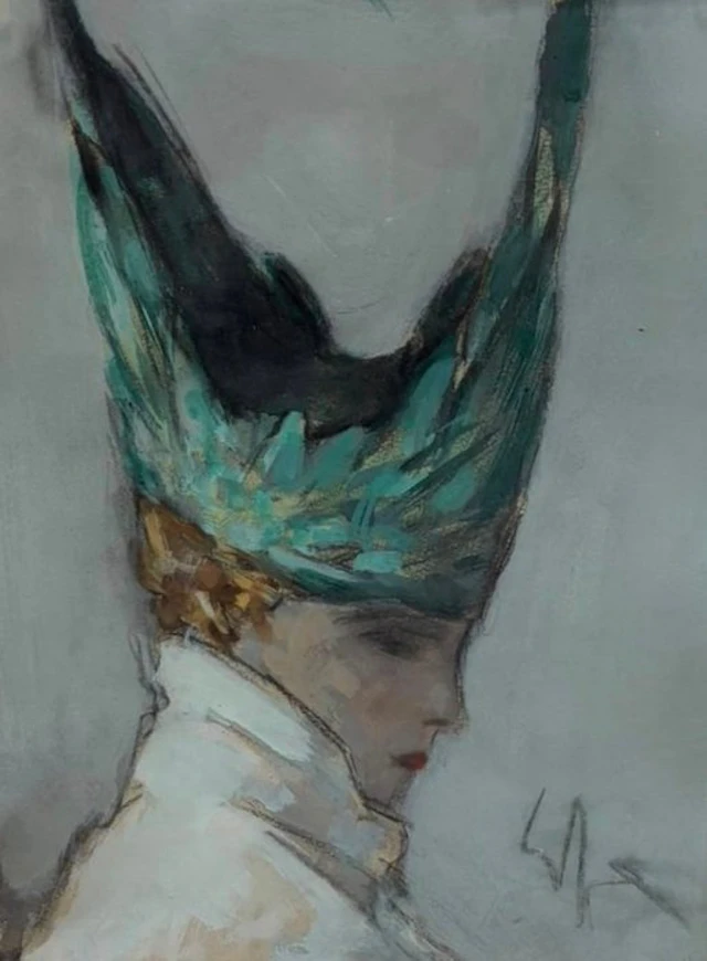 Enrico Sacchetti (1877-1967) - Profilo di donna con cappello