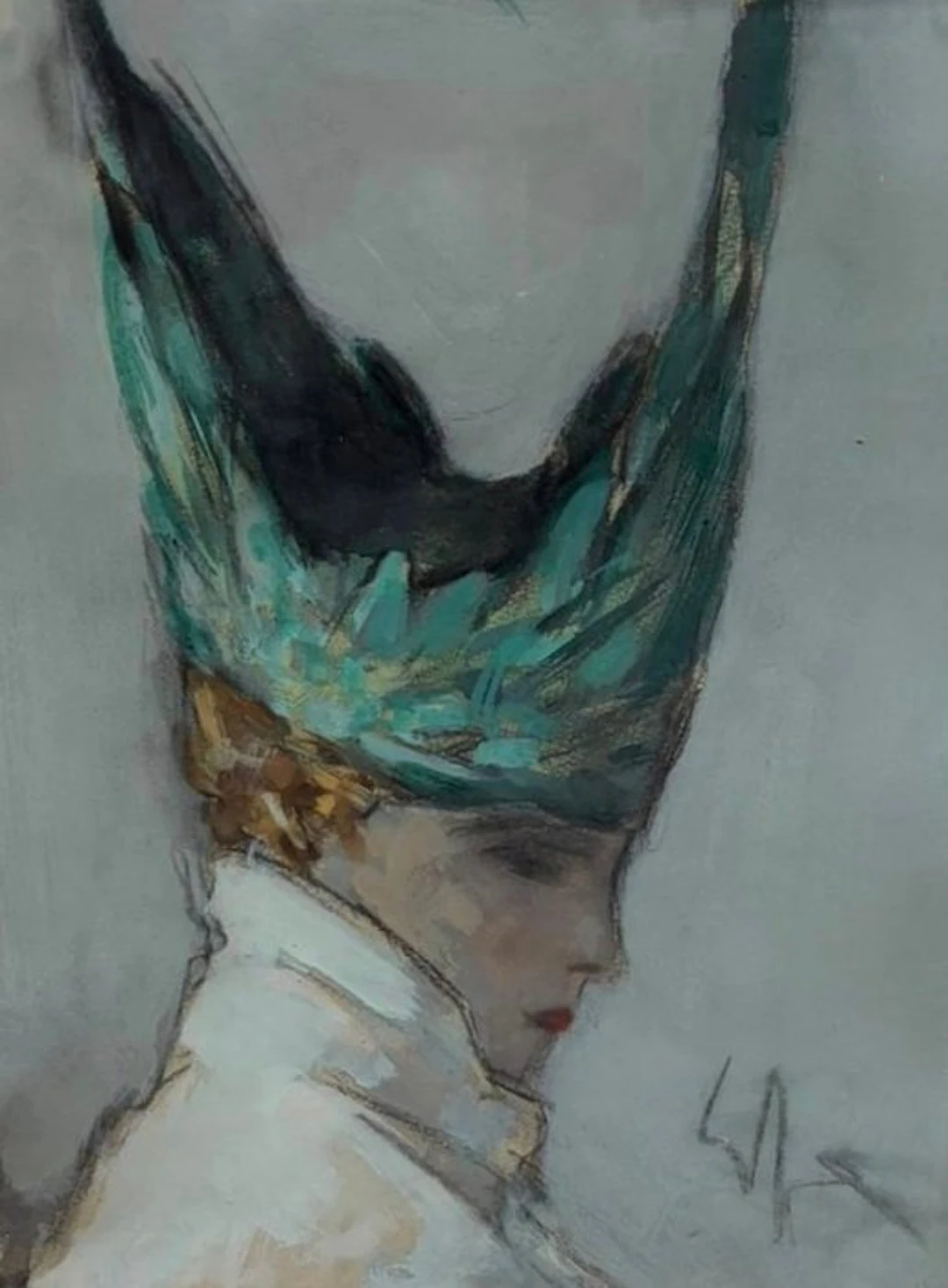 Enrico Sacchetti (1877-1967) - Profilo di donna con cappello