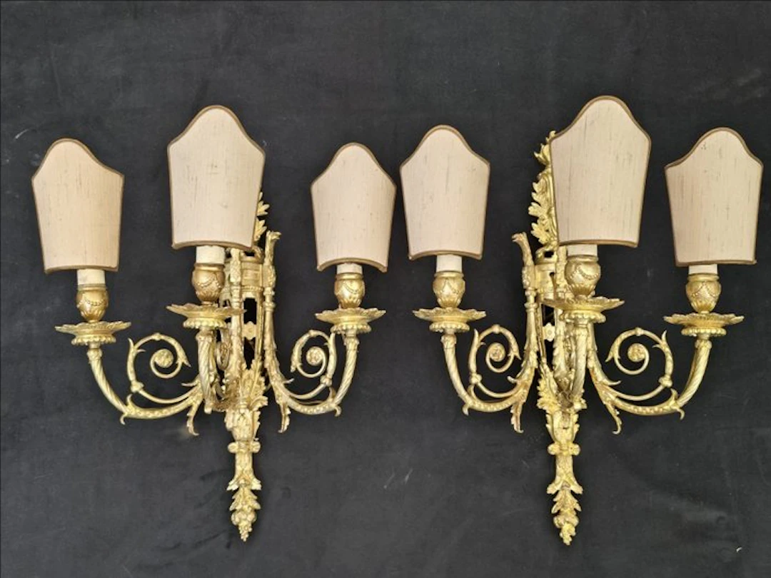 Wall sconce (2) - Gilt bronze - Gilded bronze wall sconces