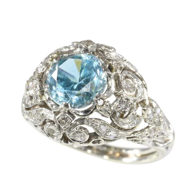Ring Platinum - 3.30ct. tw. Zircon - Diamond - Vintage 1950