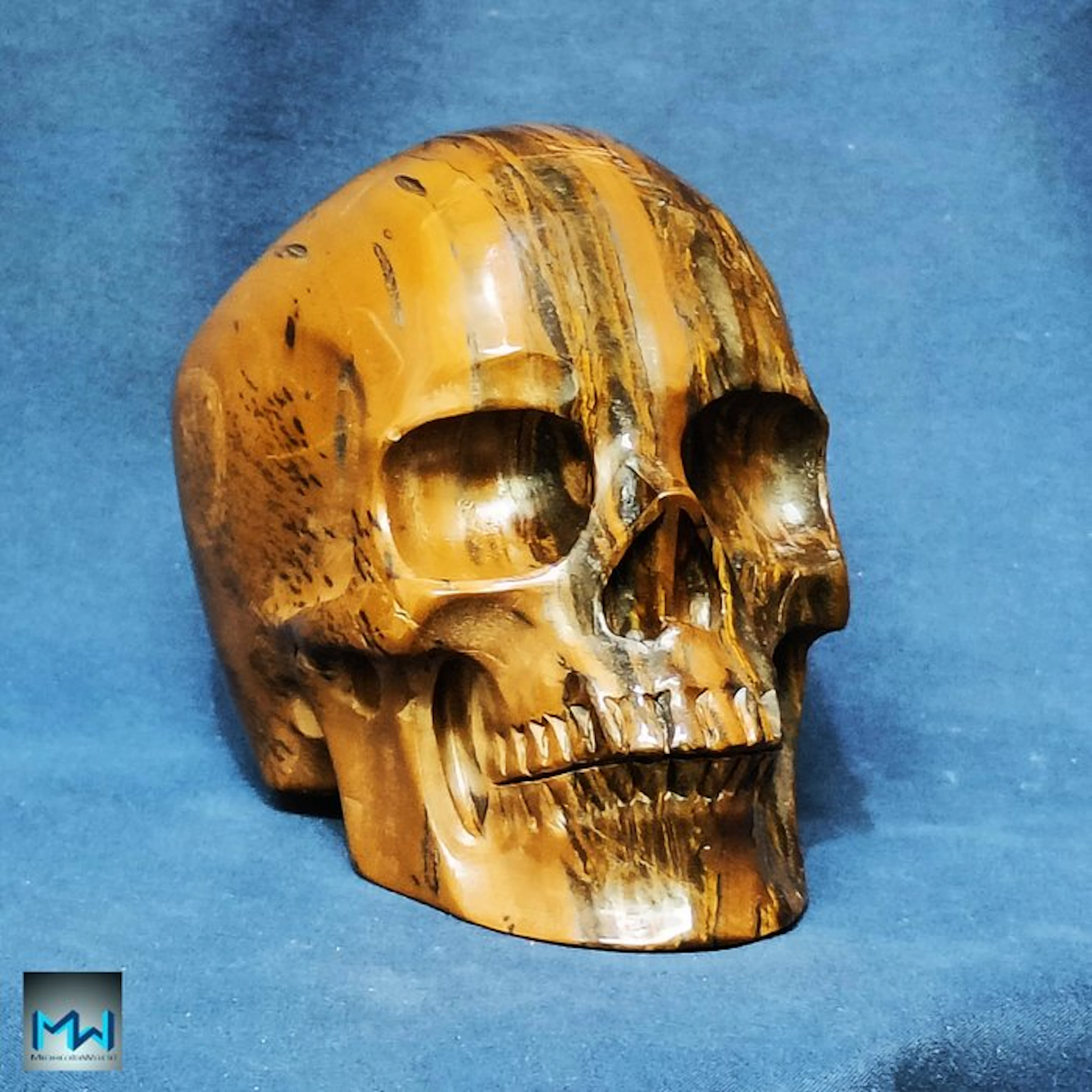 Handmade Human Skull Carving on Crystal Tiger's Eye...