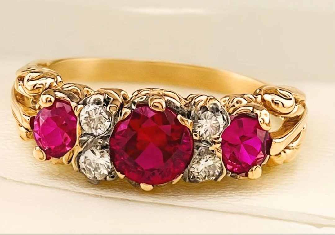 No reserve price - Ring - 9 kt. Yellow gold, Silver Ruby - Diamond