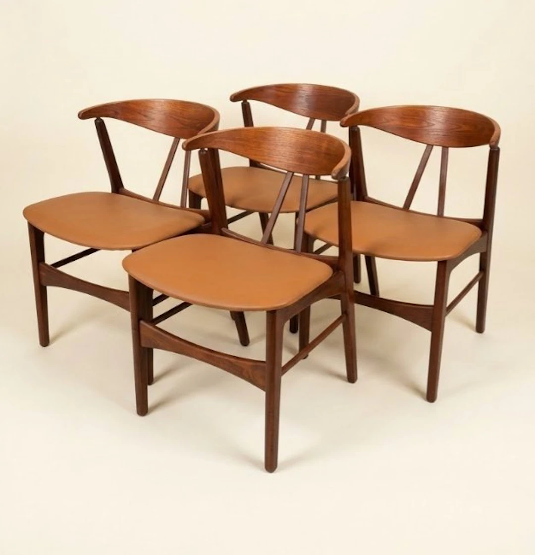 Dining room chair - Wood, Synthetic leather - Set of four vintage chairs