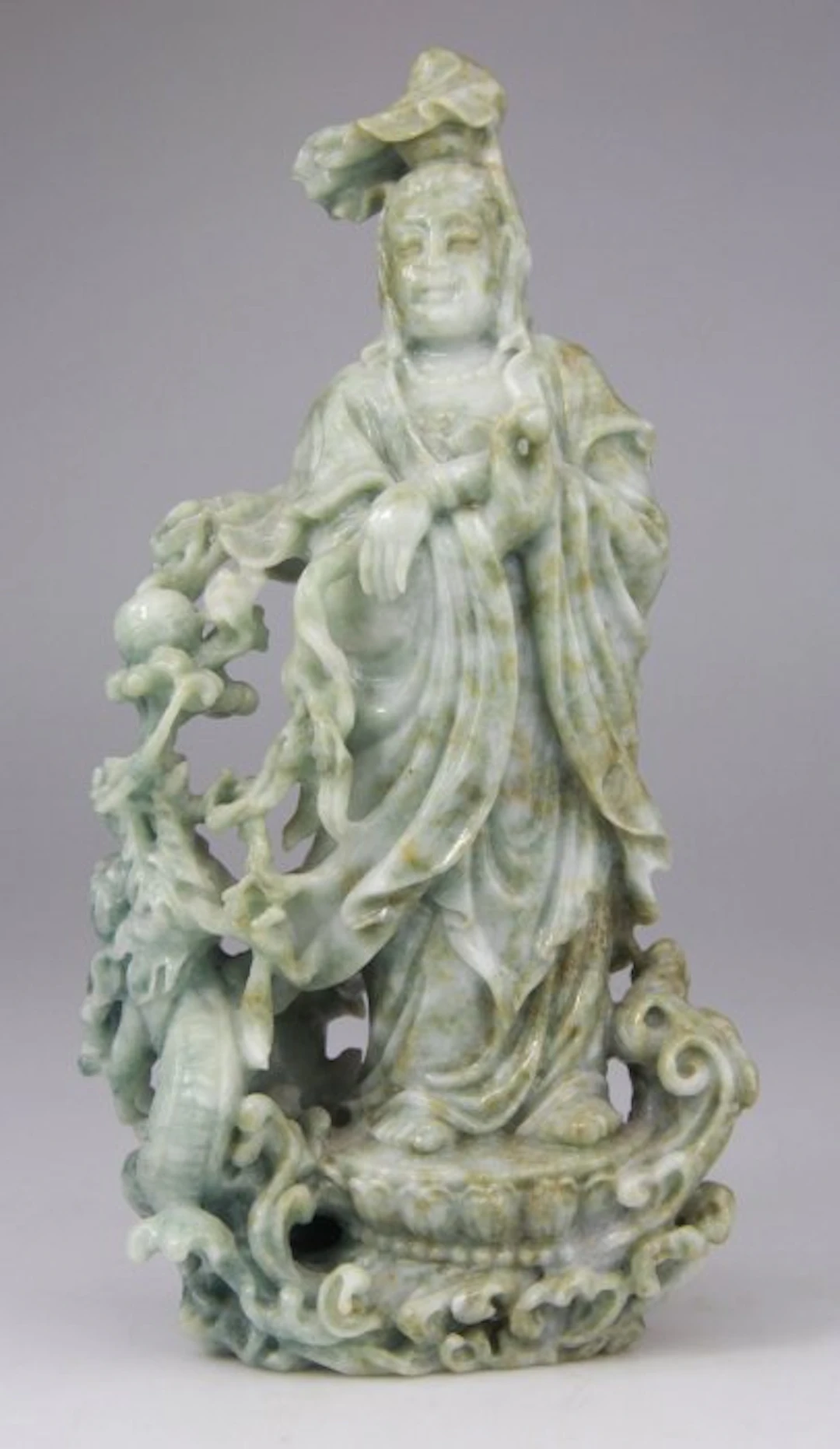Statue Chine Sculpture Chinese Carving Kwanyin Dragon - Stone