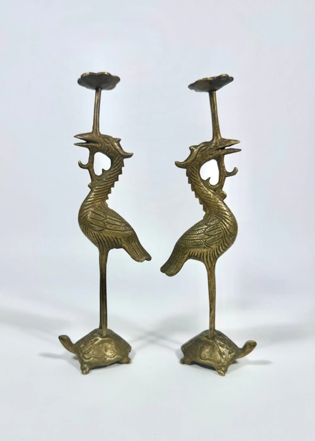 Pair of Tsuru-Kame Candelabras - Bronze - Japan - Meiji period (1868-1912)