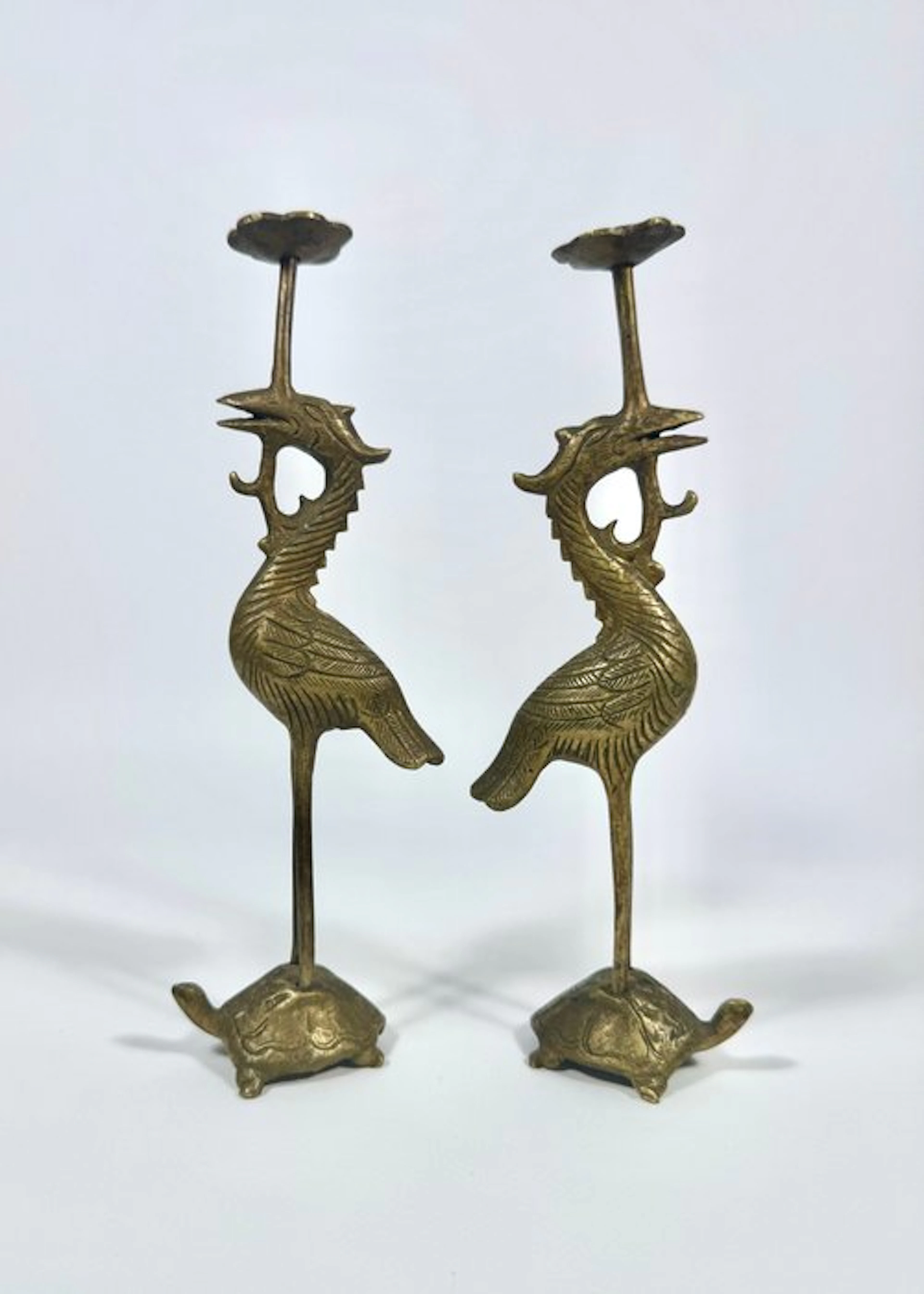 Pair of Tsuru-Kame Candelabras - Bronze - Japan - Meiji period (1868-1912)