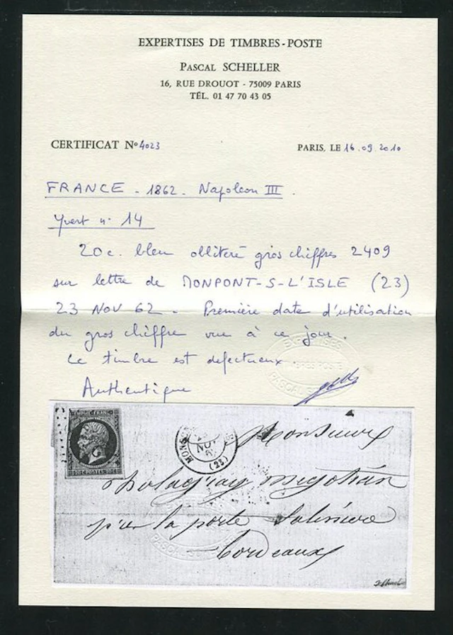 France 1862 - Rare letter from Monpont on the Isle with a No
