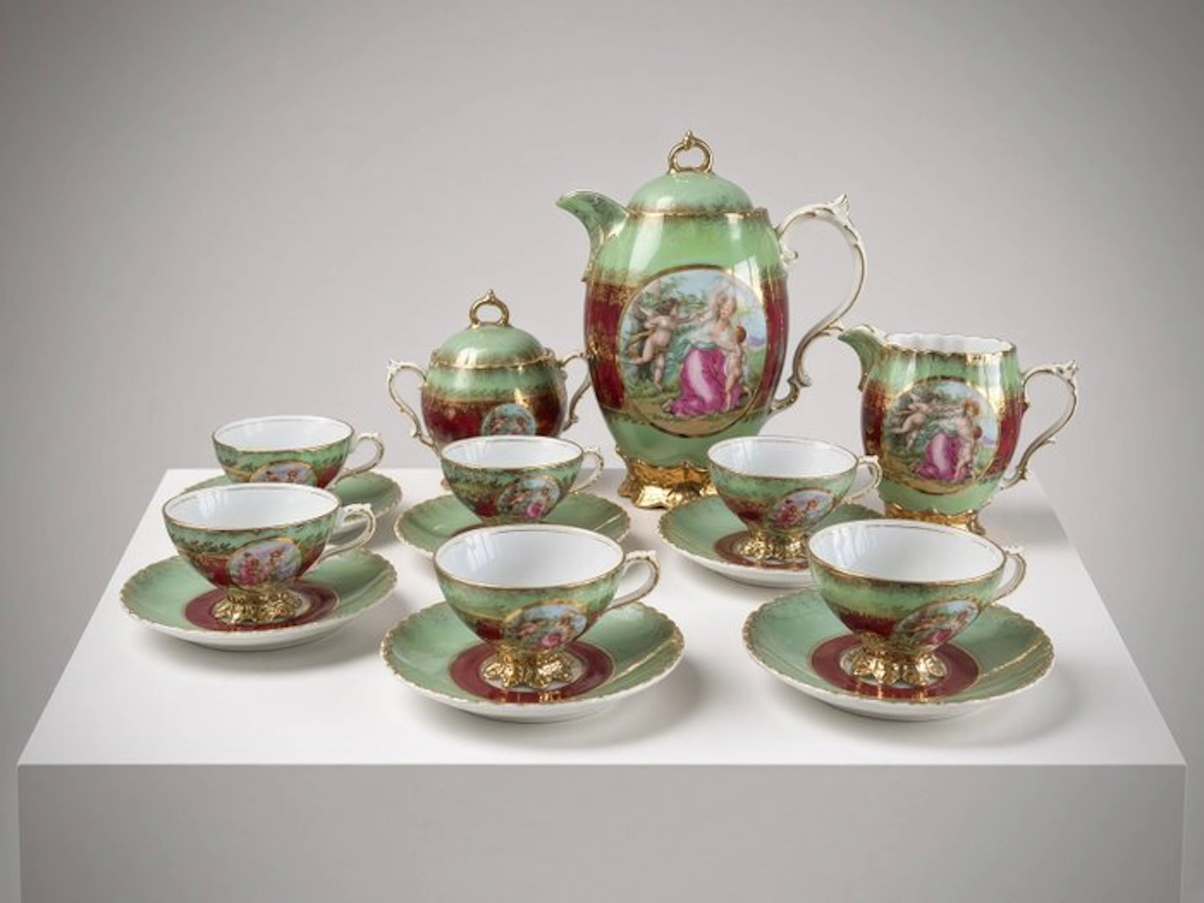 Coffee service (15) - Vintage German Lusterware Porcelain...