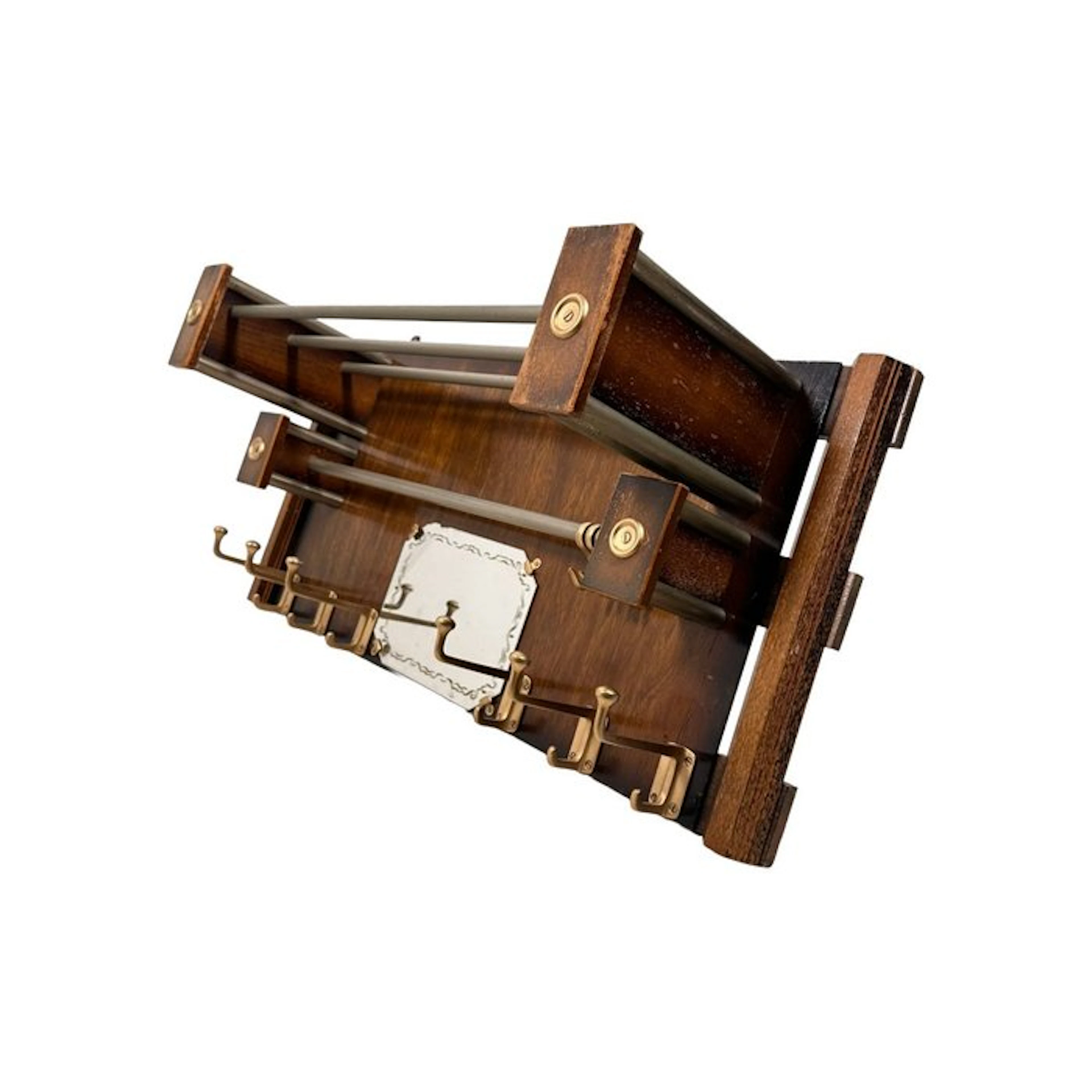 Coat rack - Art Deco Hall Coat Rack with Stepped Architectural Columns - Wood