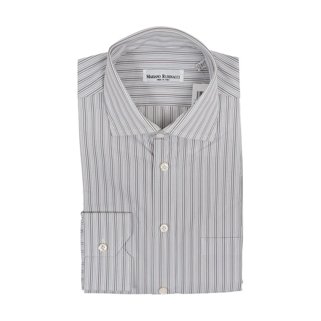 RUBINACCI NAPOLI Pocket Shirt Brown Striped Cotton Classic Fit 7Y - Size 16.5 - 42 - Camicia - Nuovo con etichette