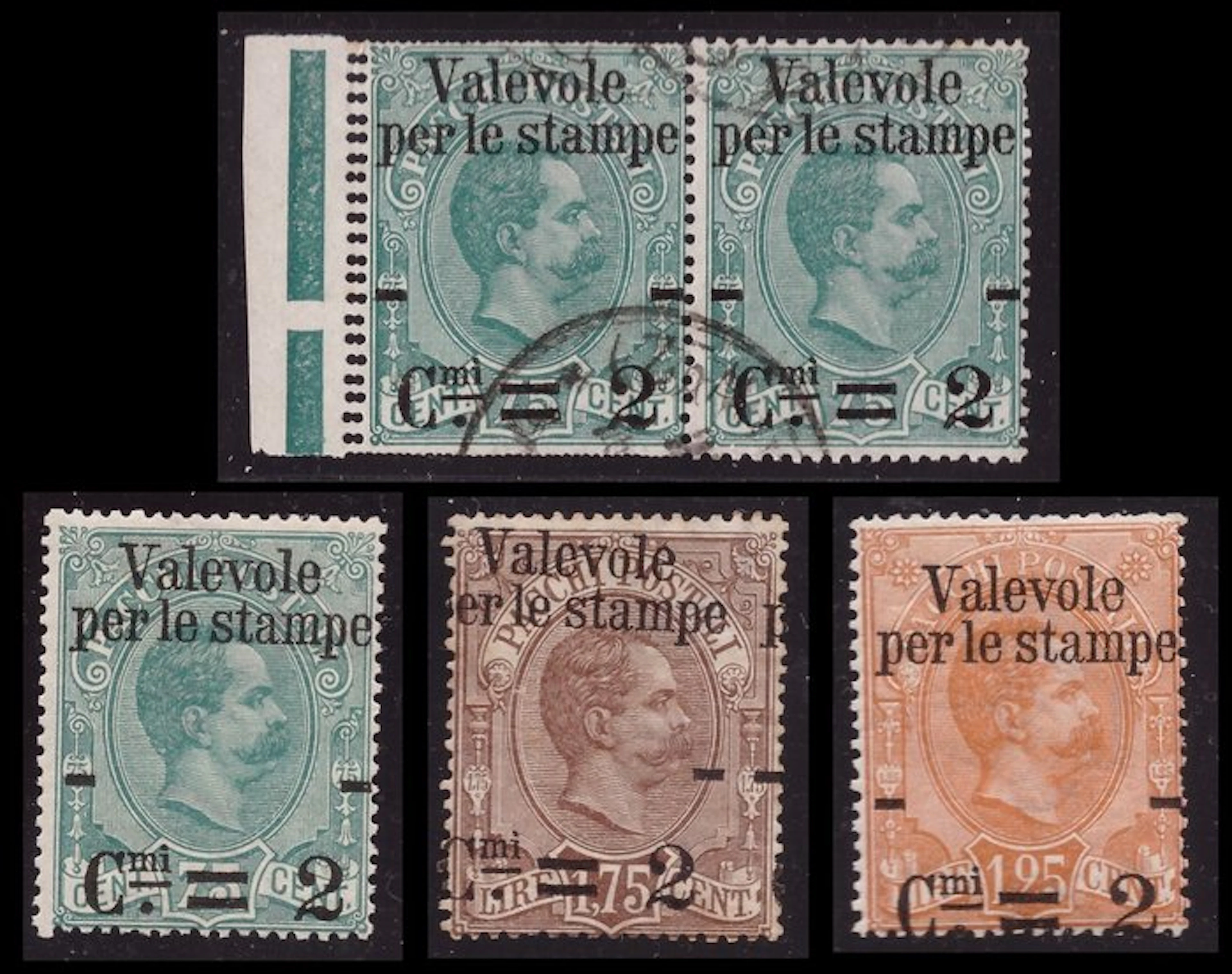 Italy Kingdom 1890 - Four specimens of overprinted postal...