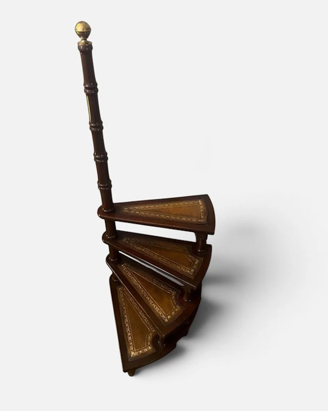 Bookcase - Auxiliary shelf with spiral steps - Wood, Leather, Brass