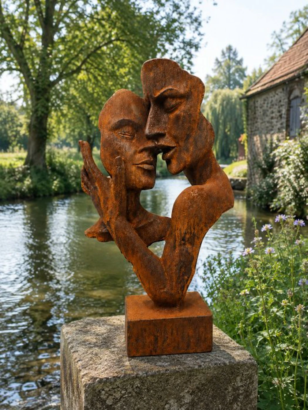 Sculpture, metal artistic statue "The hidden face" - 30 cm - Cast iron
