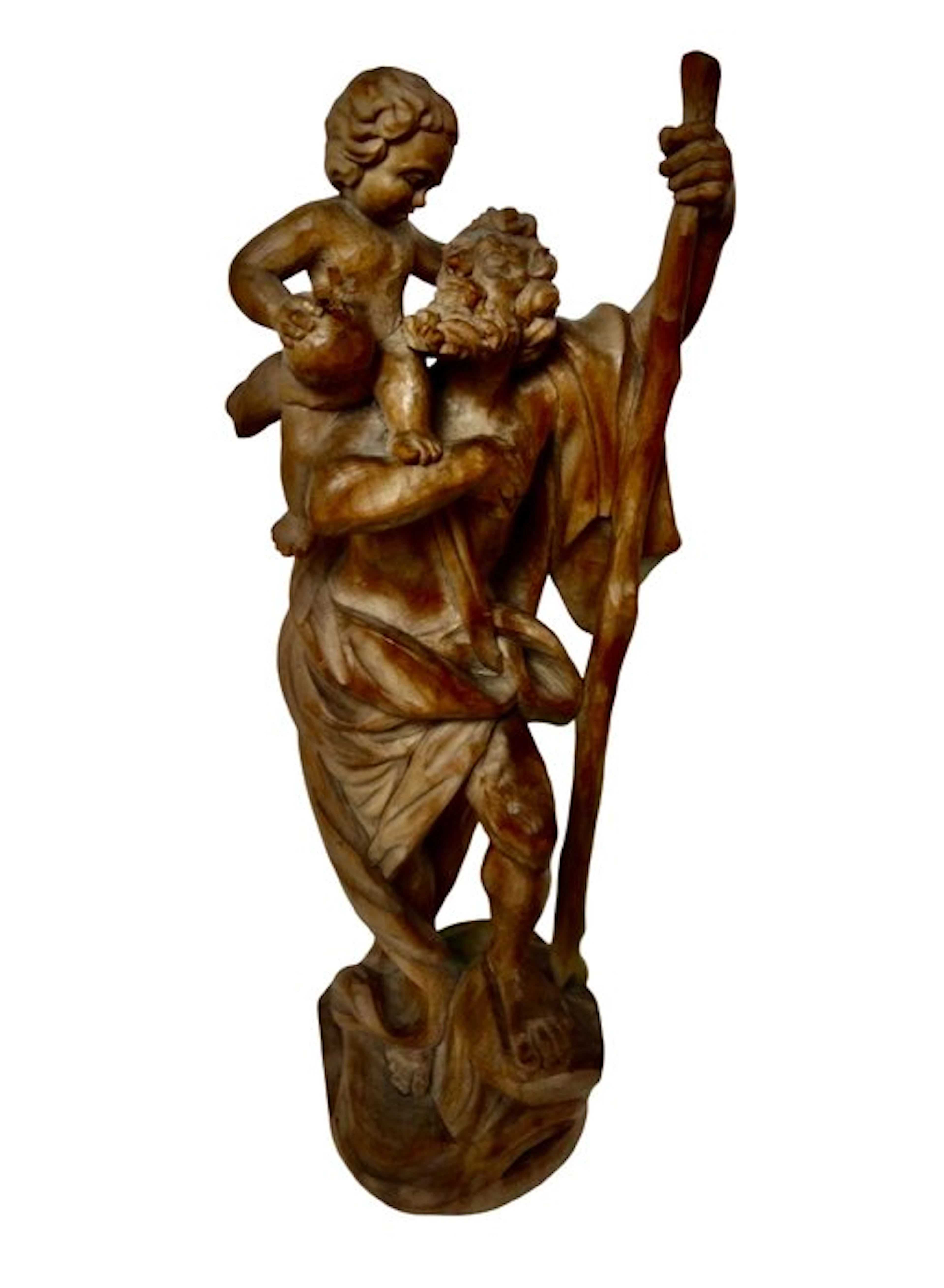 Carving, Heiliger Christophorus mit Kind - 37 cm - Wood - 1975