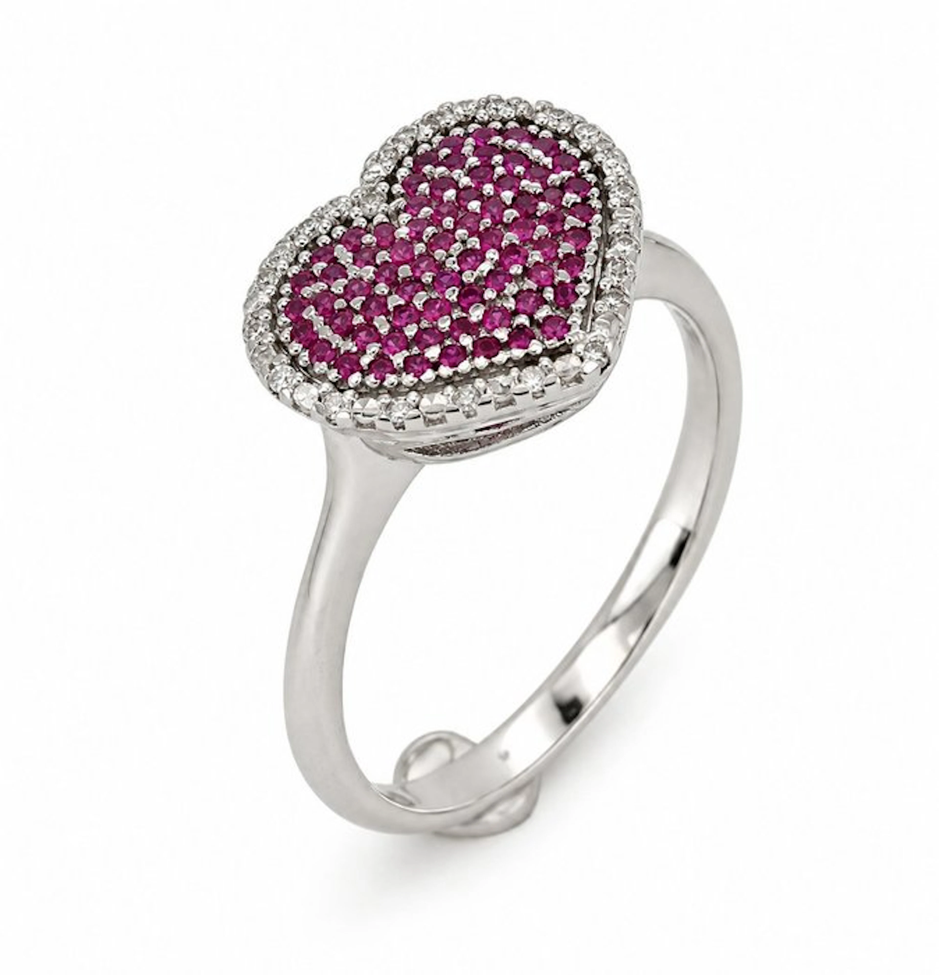 Ring - 18 kt. White gold - 0.73ct. tw. Ruby - Diamond - Made in Italy