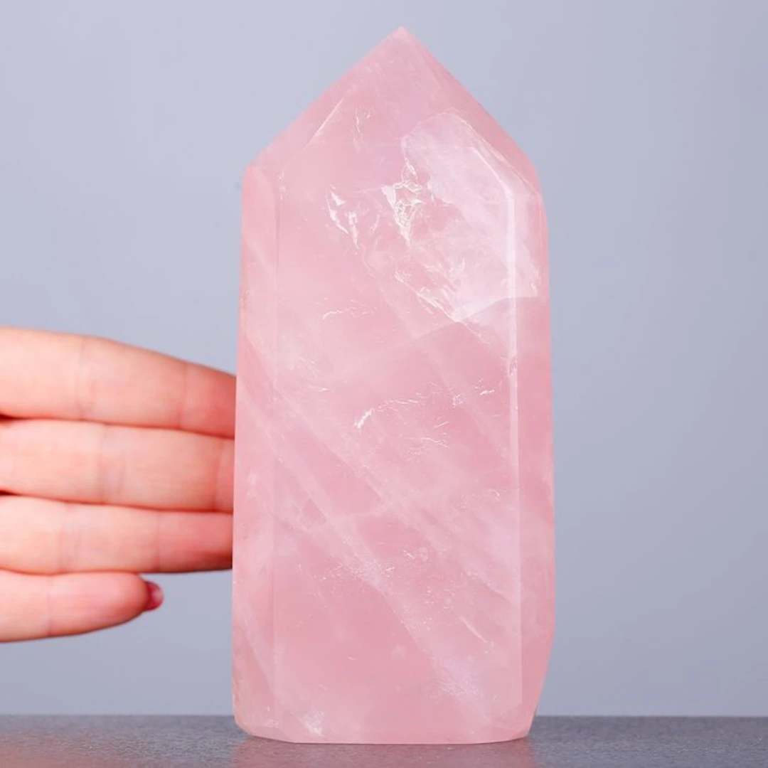 Elegant Rose Quartz Point - Natural Rose Quartz Obelisk...