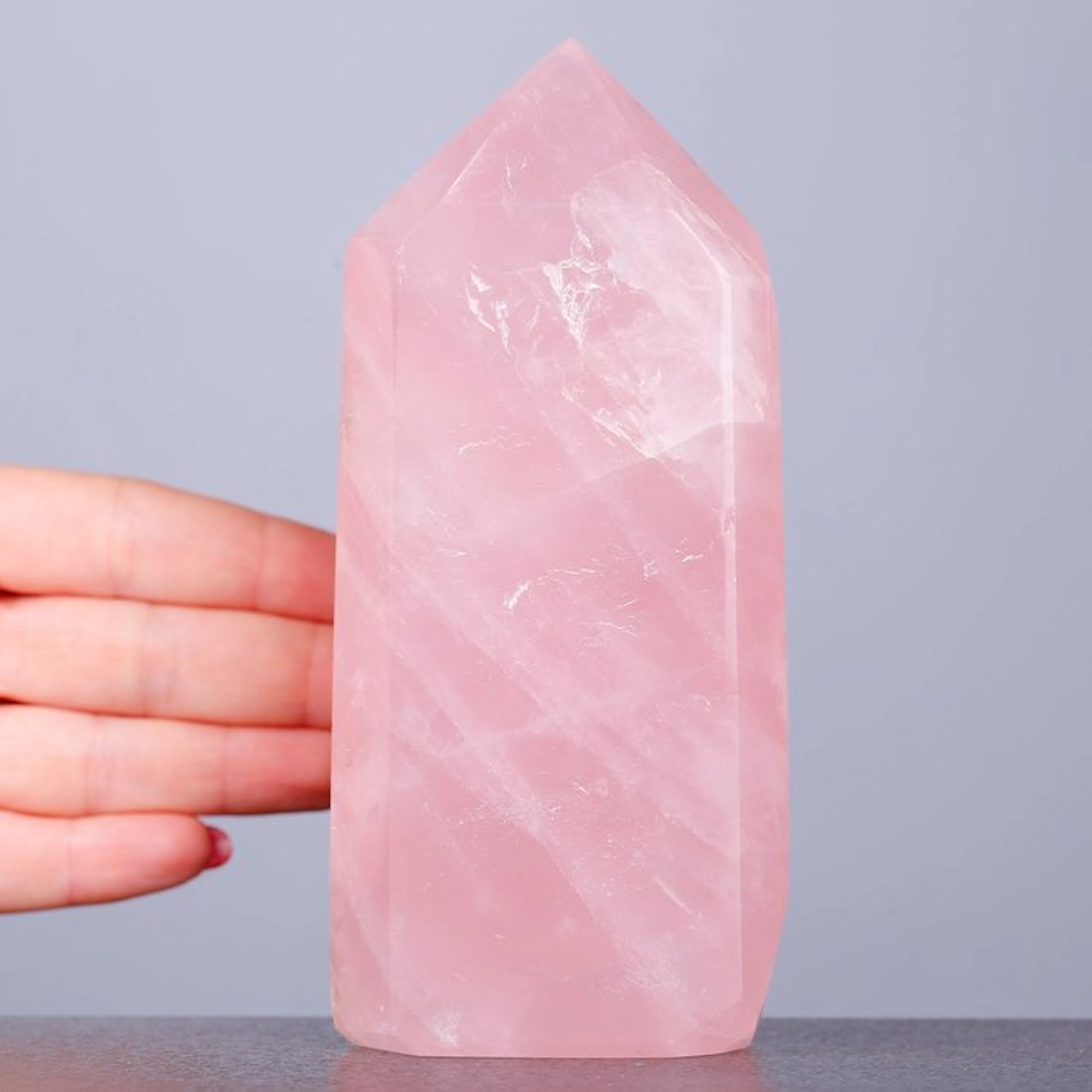 Elegant Rose Quartz Point - Natural Rose Quartz Obelisk...