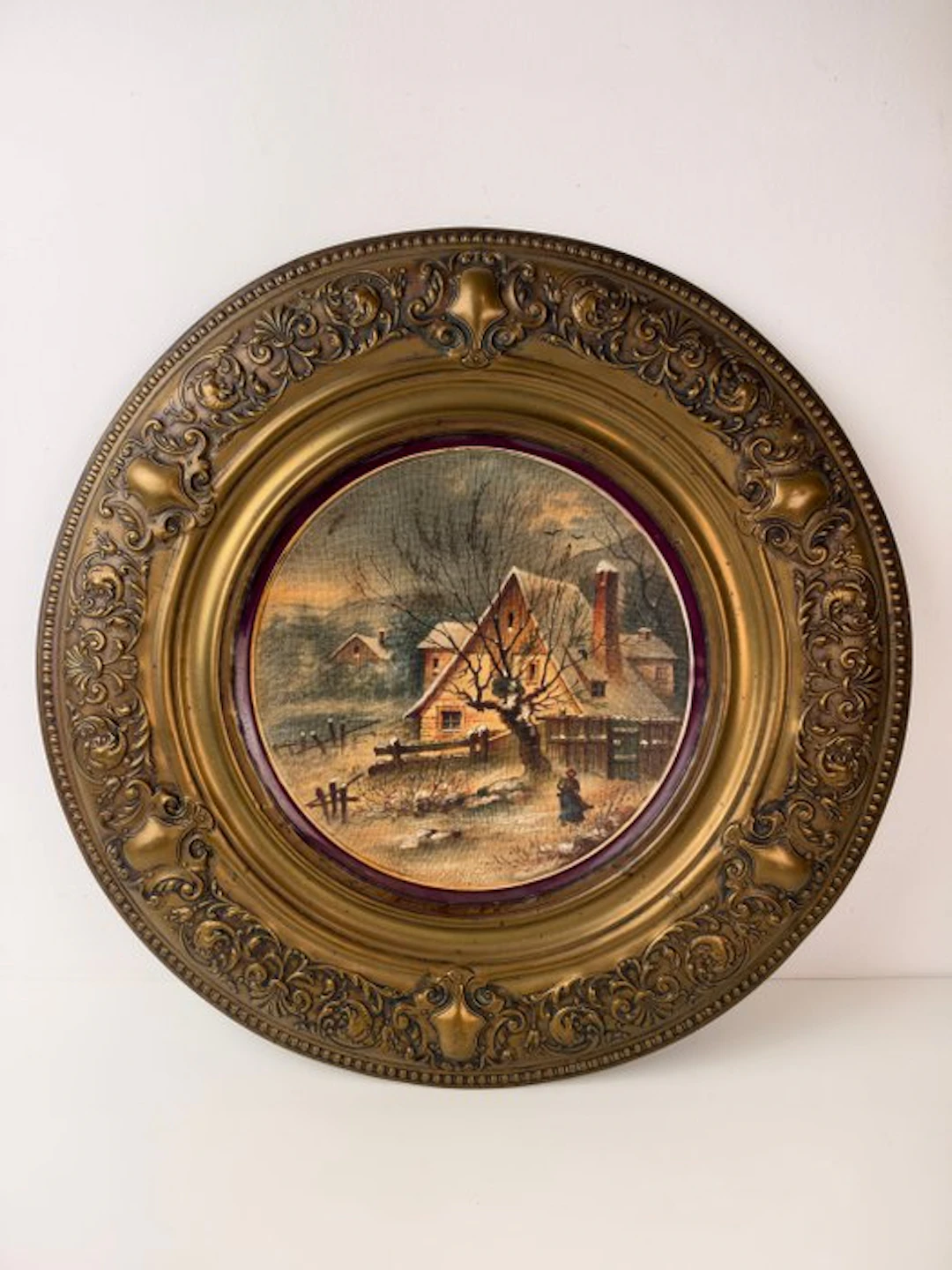 Frame- hand-painted winter landscape in a bronze frame - Ceramic