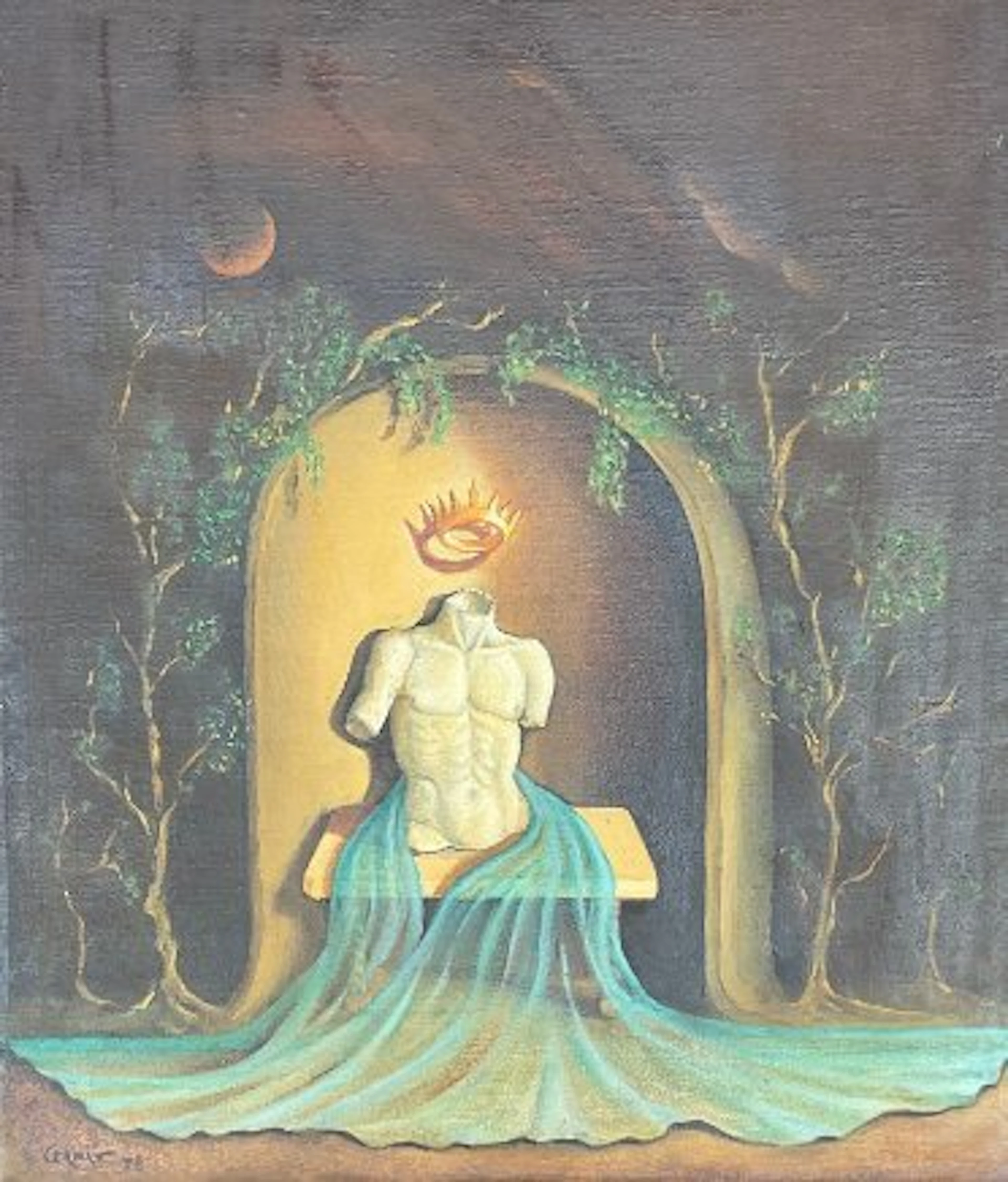 Gesigneerd Cernat ‘78 (XX) - Het Alziend Oog 72 x 47cm olieverf