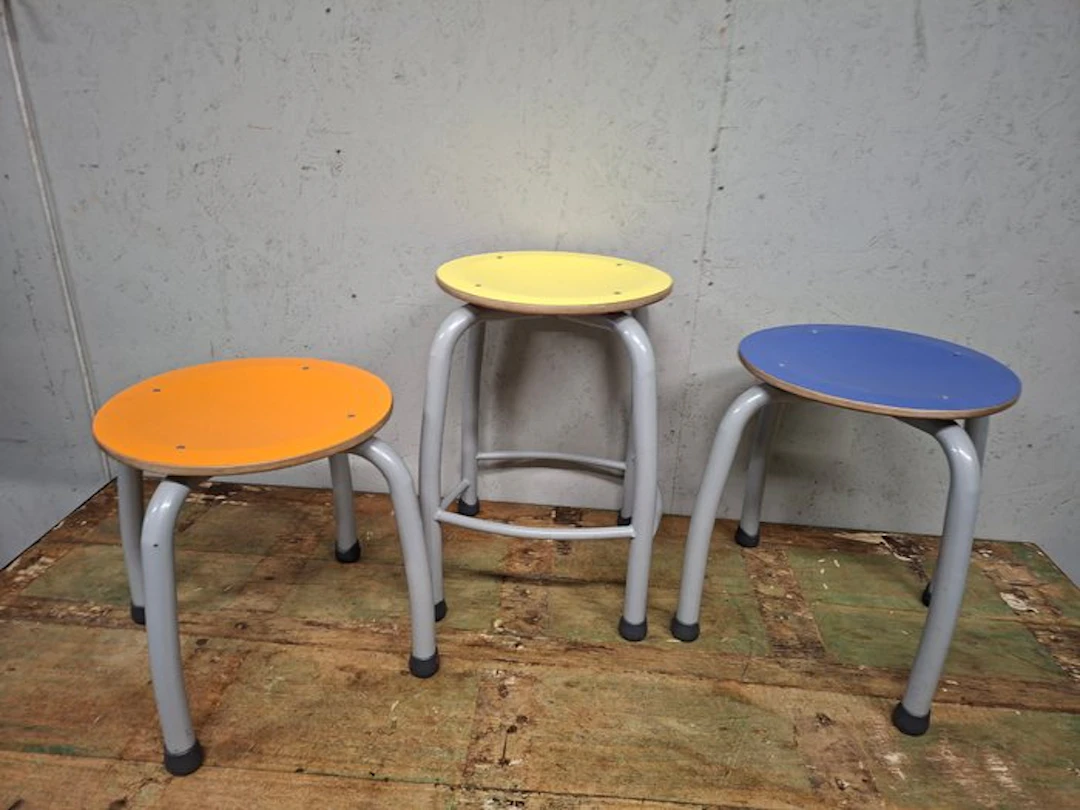 Stool (3) - Metal, Wood - School stools in various colors
