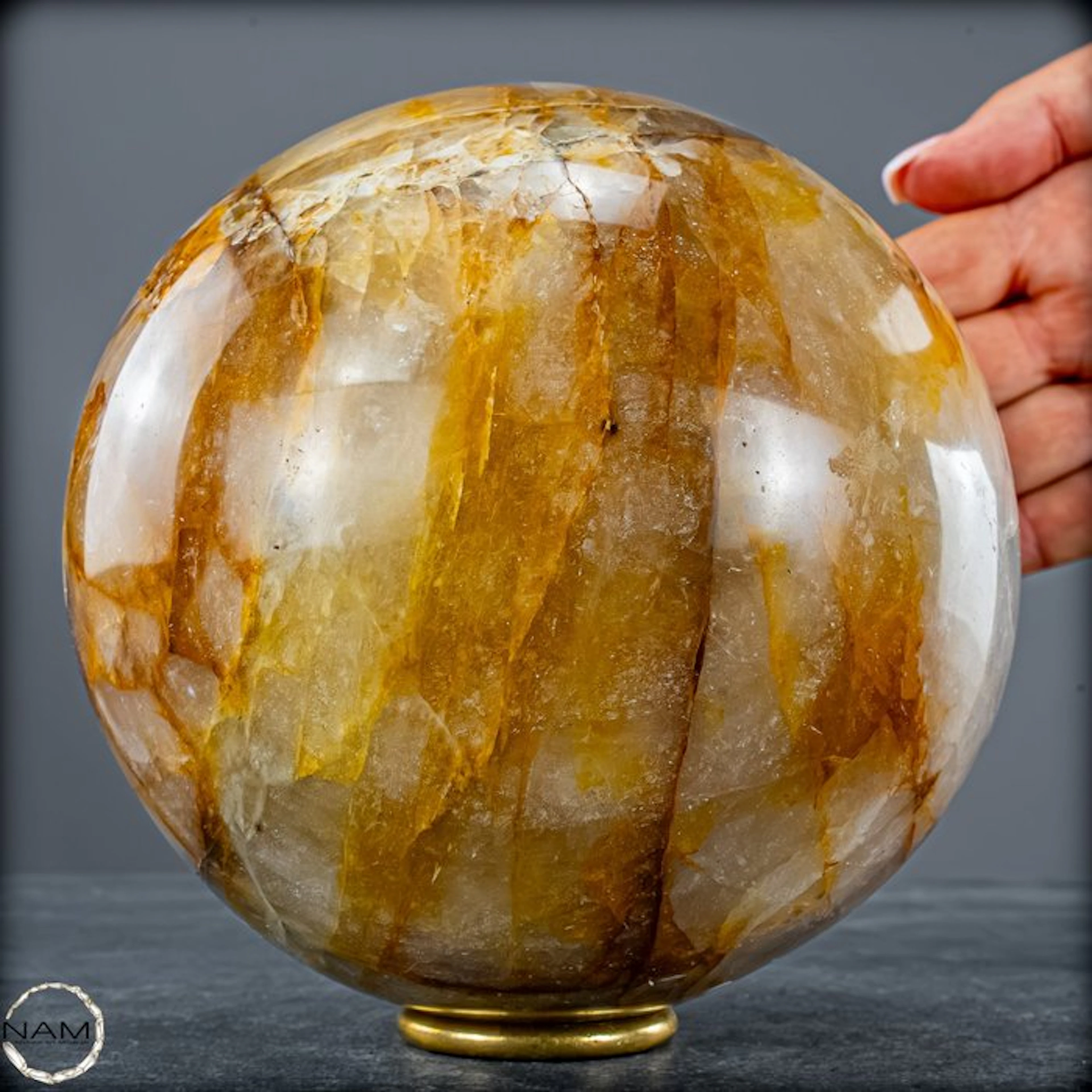Natural Golden Healer Quartz Sphere – warm light