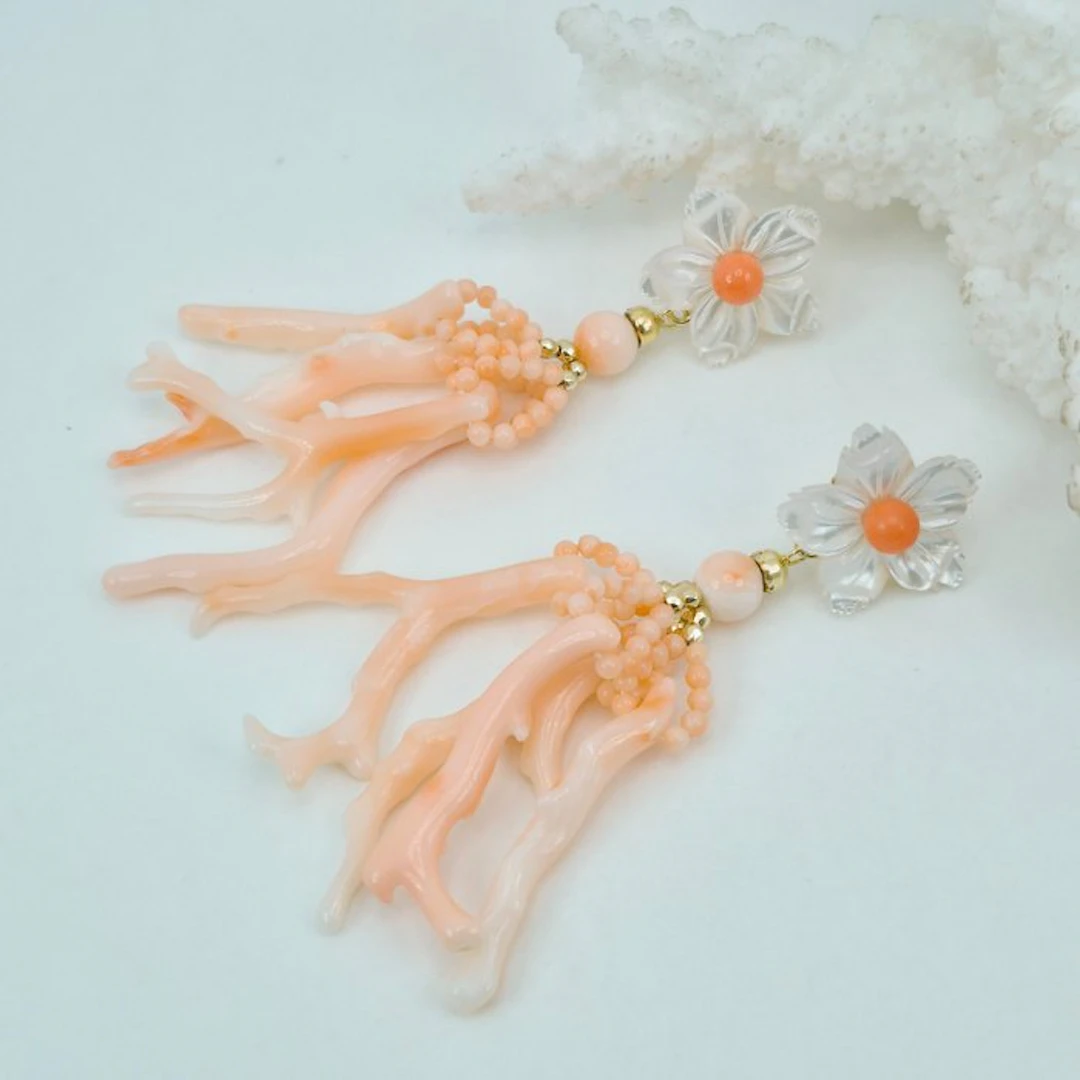 Coral - Silver, Gold-plated, No Reserve - Earrings - PINK CORAL