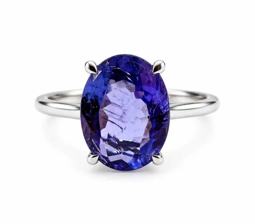No reserve price - Cocktail ring - 14 kt. White gold Tanzanite