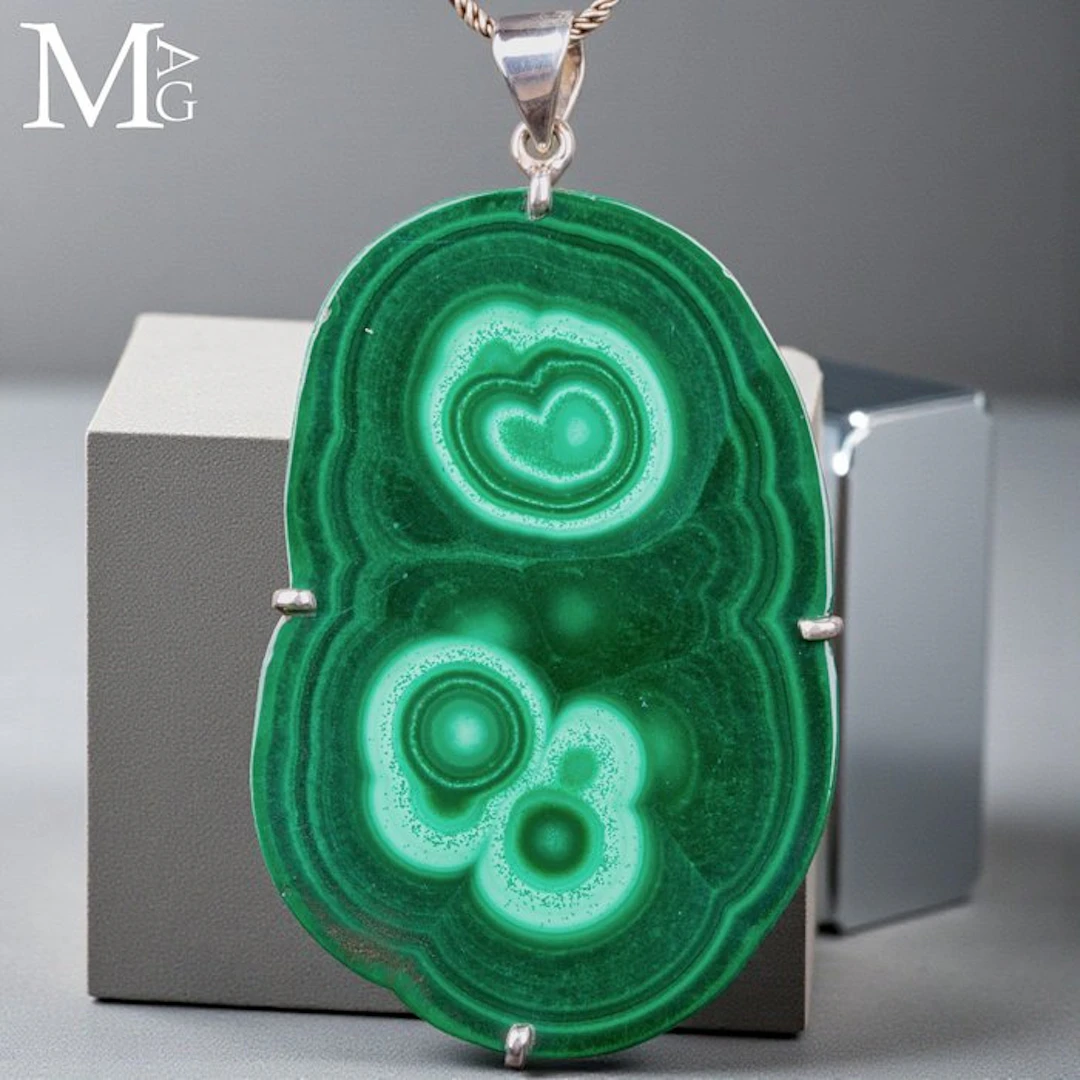 Wonderful Malachite Stalactite Slice - 925 Silver Pendant...