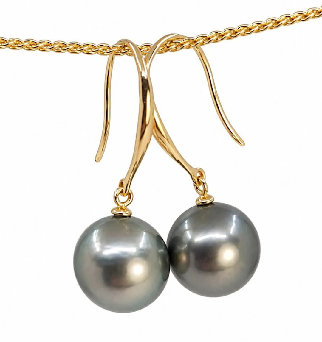 Earrings - 14 kt. Yellow gold - 9x10mm Tahiti Pearls