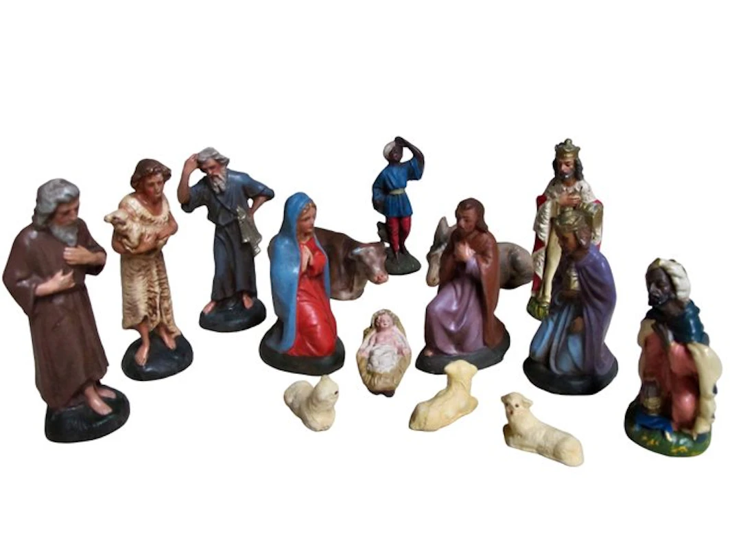 Nativity scene (15) - Very finely detailed nativity scene. - Papier-mache