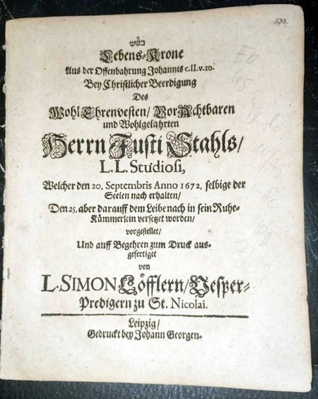 Löffler, Simon - Lebens-Krone Aus der Offenbahrung Johannis - 1672