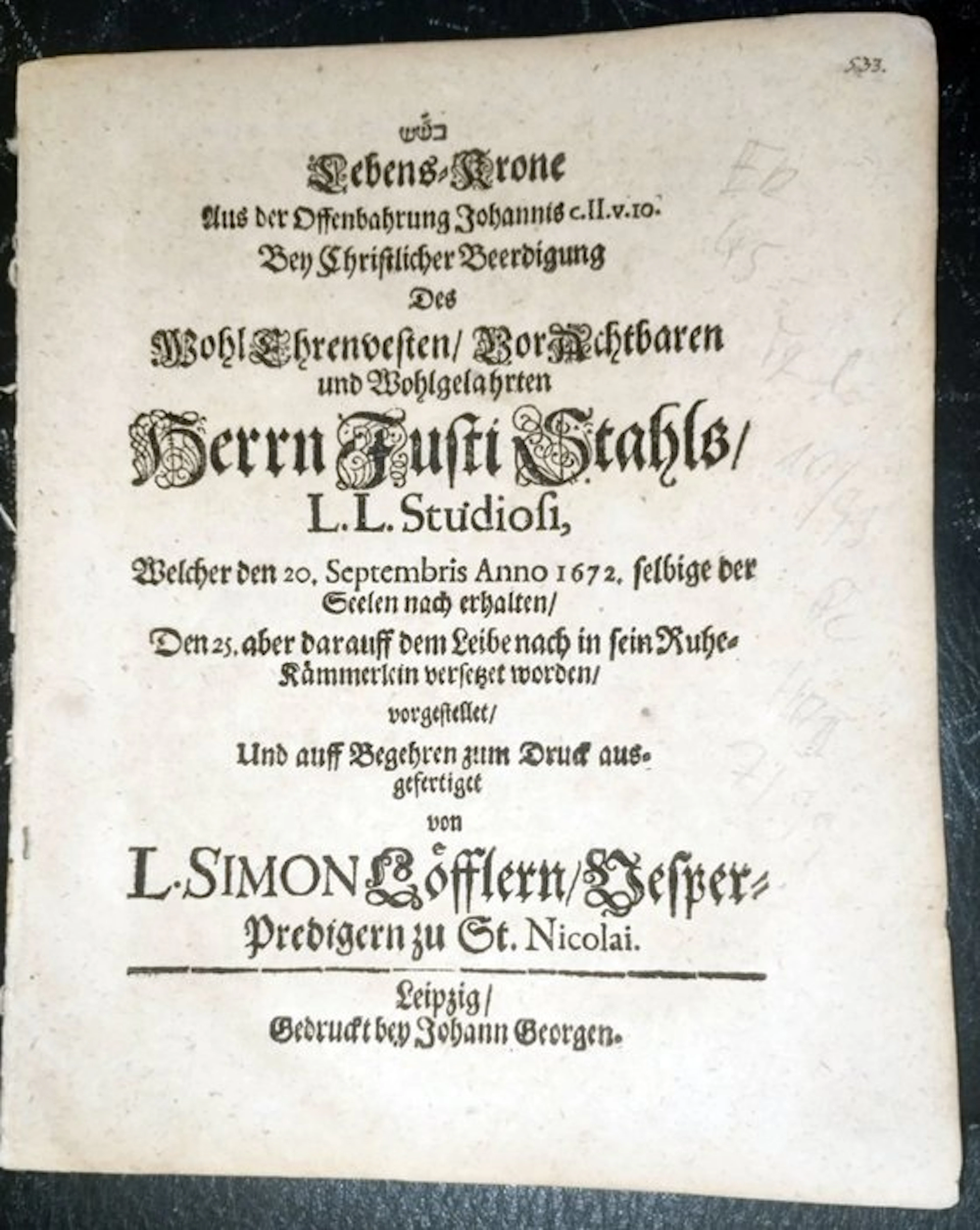 Löffler, Simon - Lebens-Krone Aus der Offenbahrung Johannis - 1672