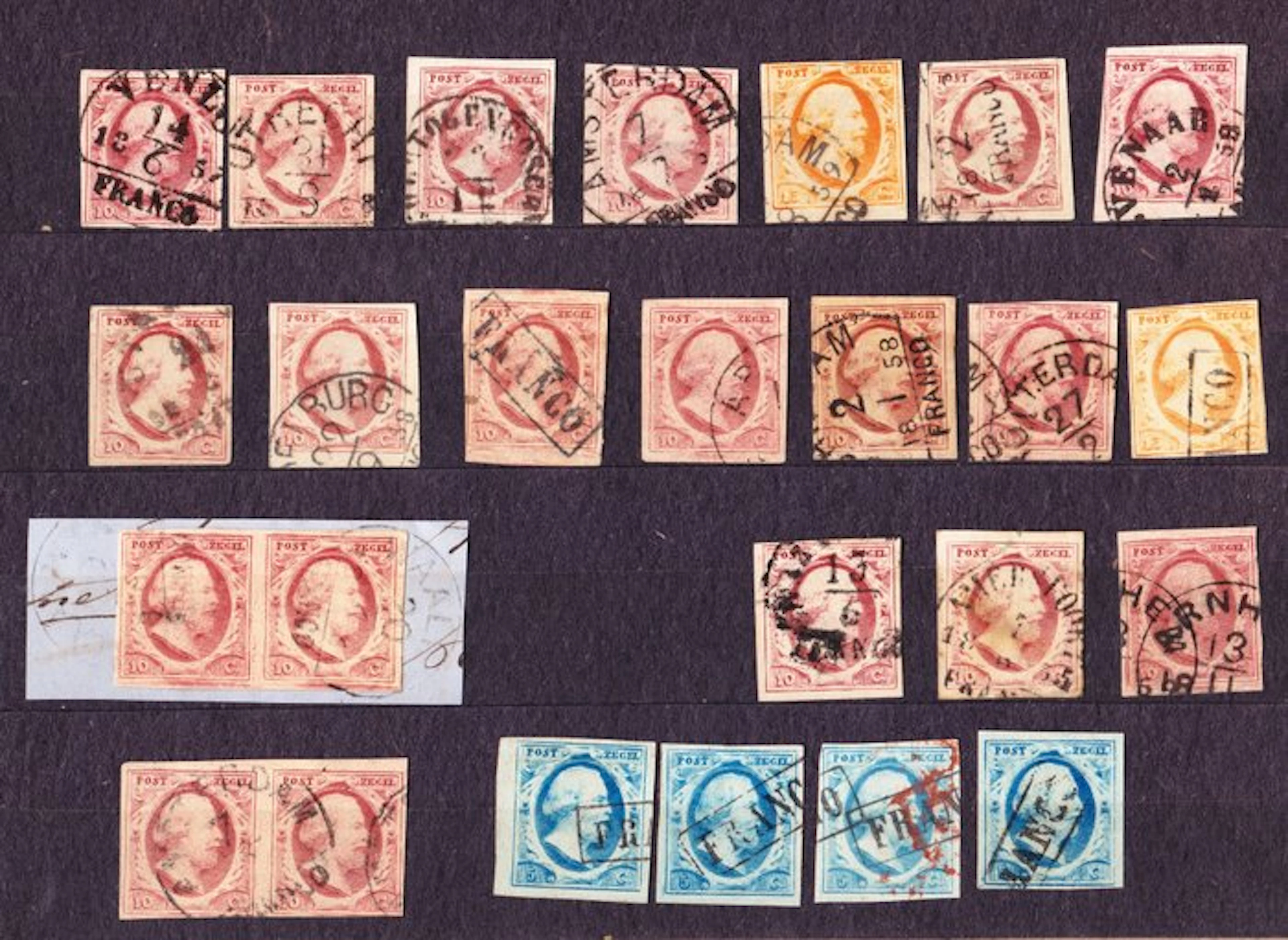 Netherlands 1852 - collection numbers 1, 2 and 3 - NVPH 1-3