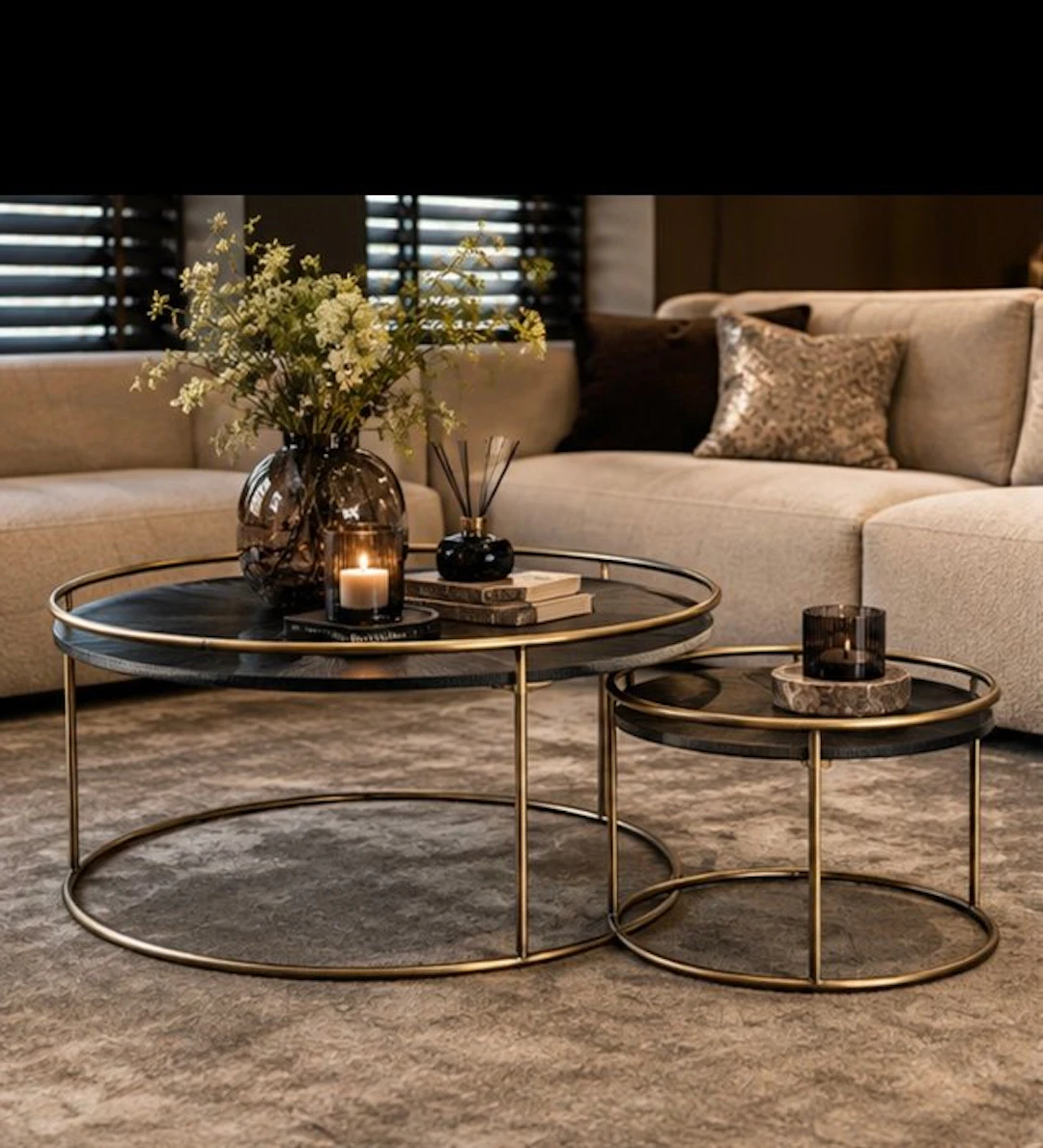 Coffee table (2) - Wood, Brass - Luxury Set of 2 Coffee Ta