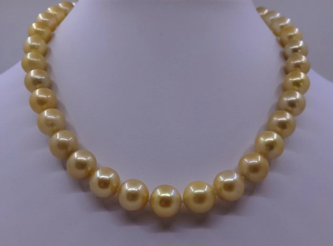 No reserve price - Necklace PSL Certified Golden South Sea Pearls - 9.3x12.4mm
