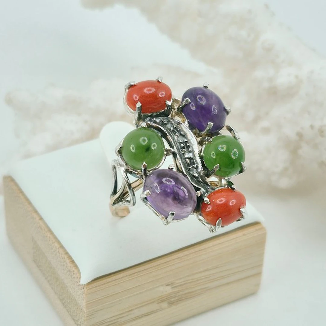 Coral - 9 kt. - Silver, Yellow gold - Ring - CORALLO MEDITERRANEO