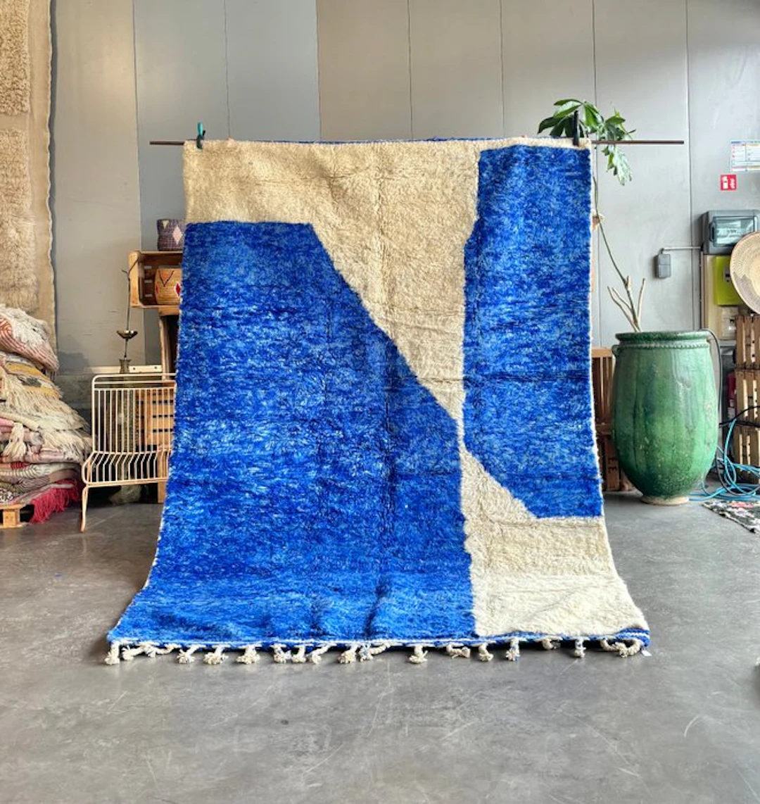 Contemporary Beni M’Rirt Moroccan Rug – Cobalt Blue...