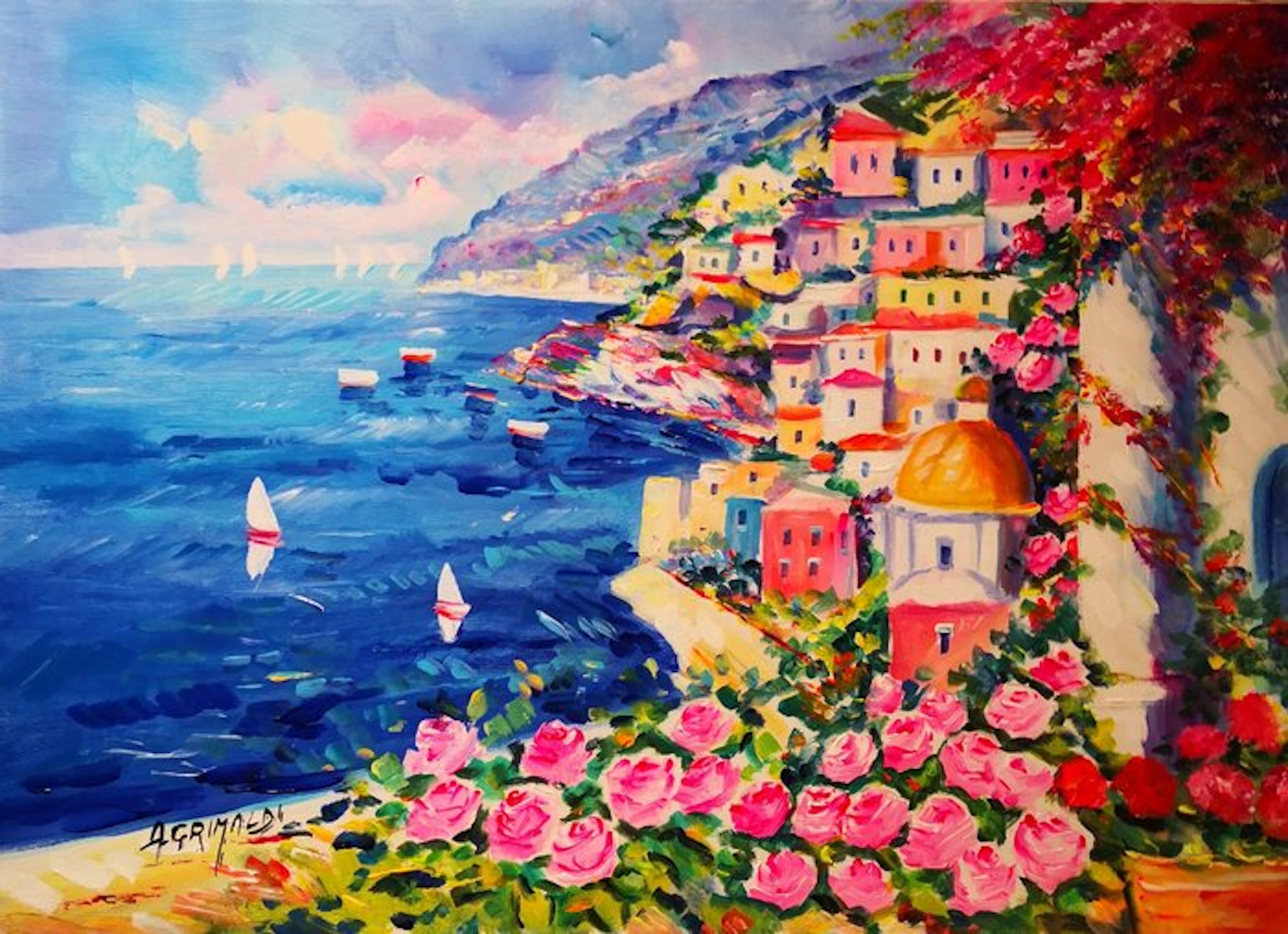 Alfredo Grimaldi (1950) - Positano Fiorita (Costiera Amalfitana)