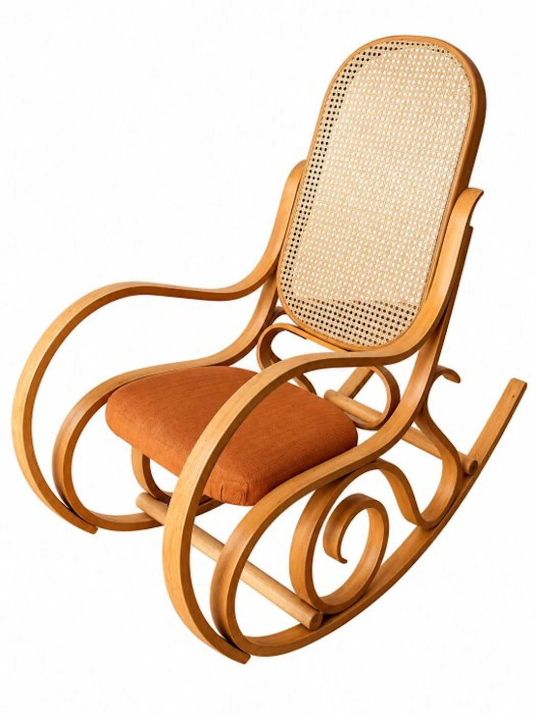 Rocking chair - Wood, Textile, Vienna straw - Thonet-style rocking chair