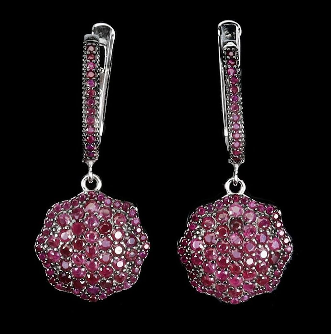 Ohne mindestpreis - Earrings 14K White gold plated, 925 Silver - Ruby