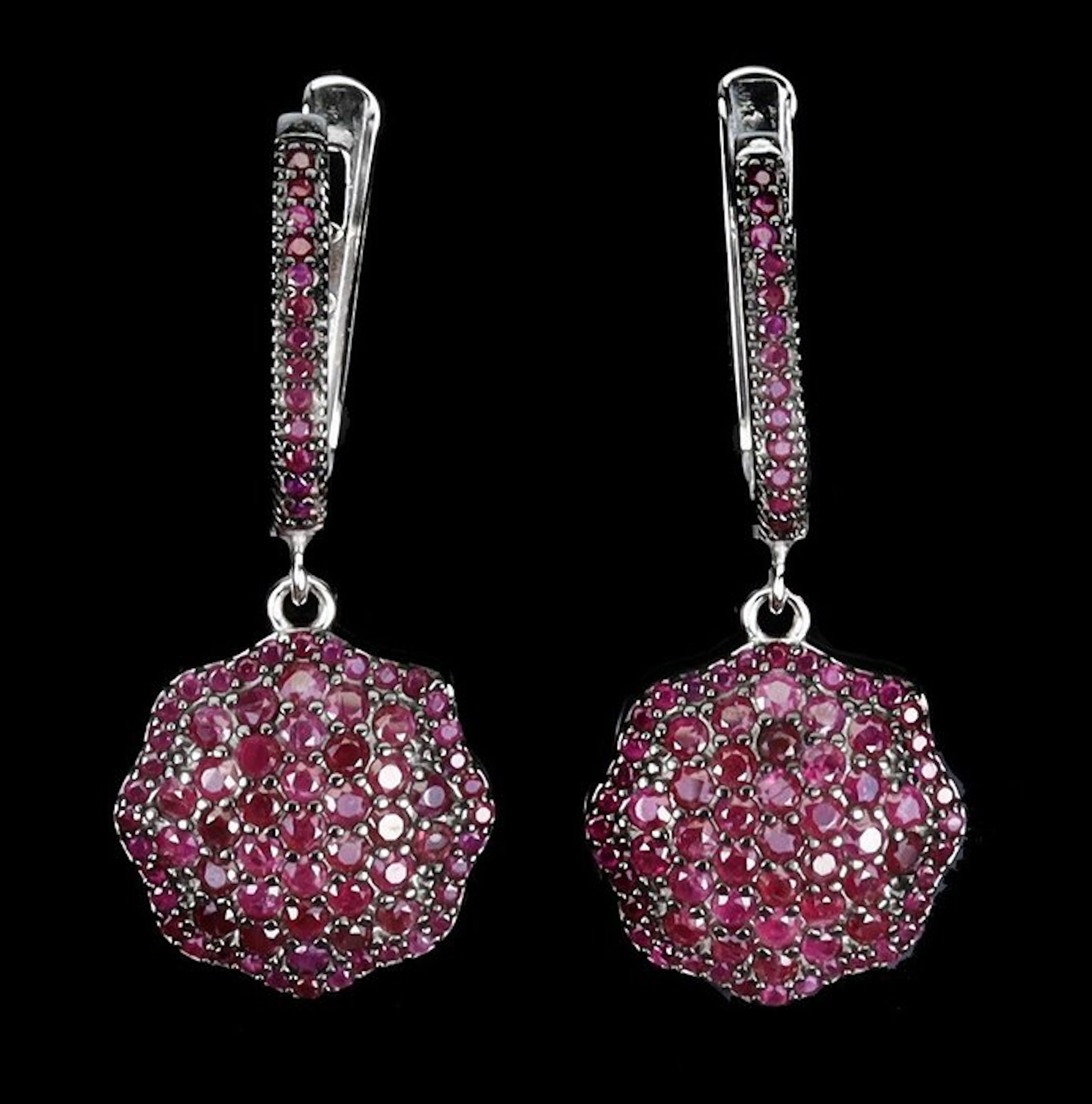 Ohne mindestpreis - Earrings 14K White gold plated, 925 Silver - Ruby