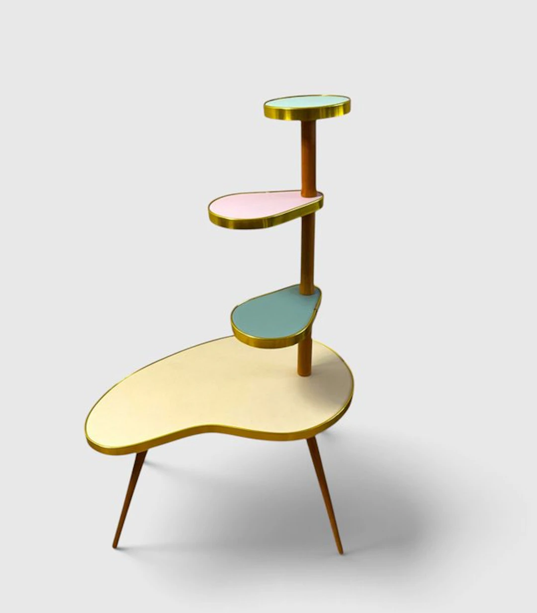 Side table - Wood, Brass, flower table