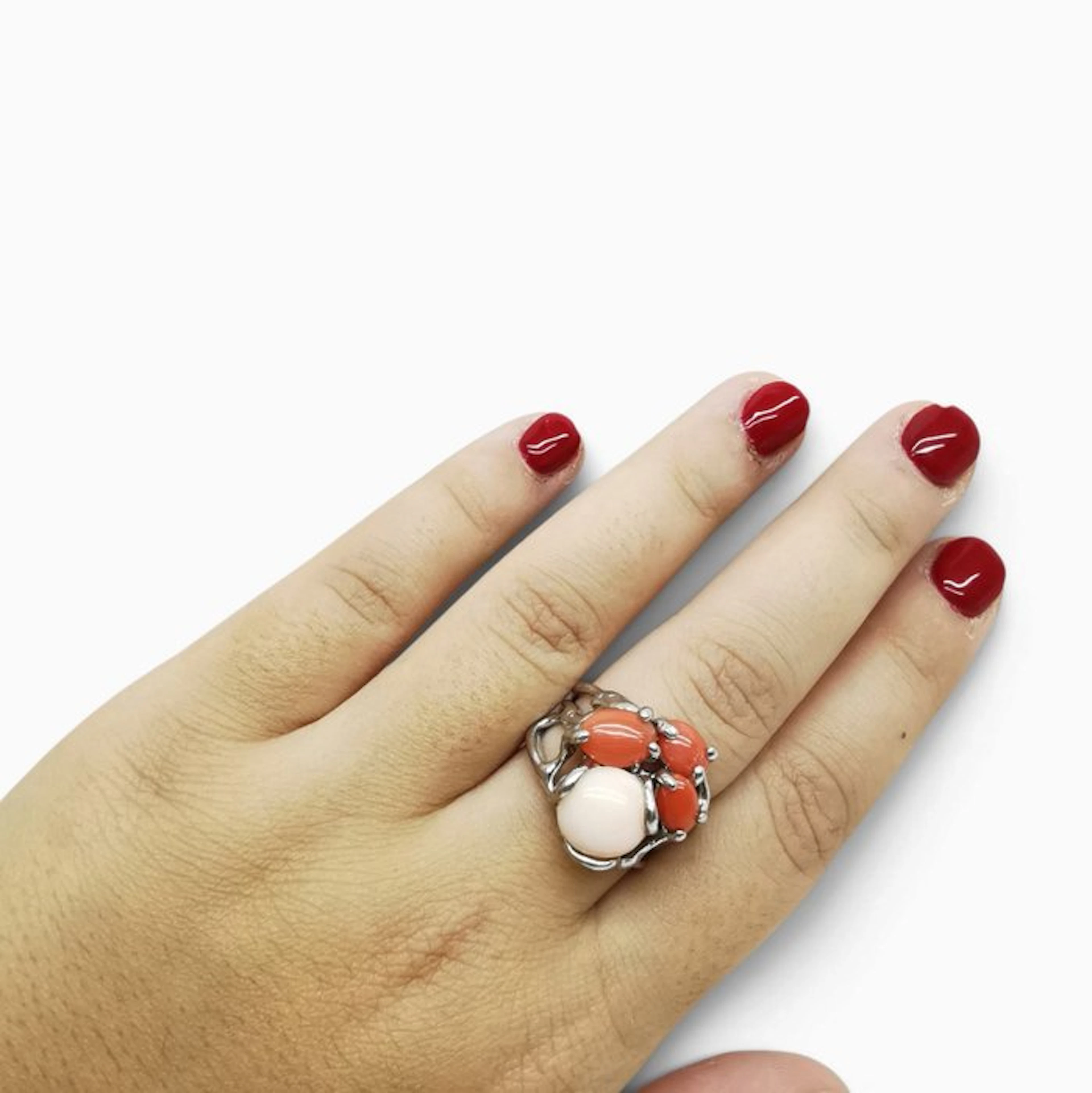 Coral - Sterling Silver 925 - Ring - Italian craftsmanship